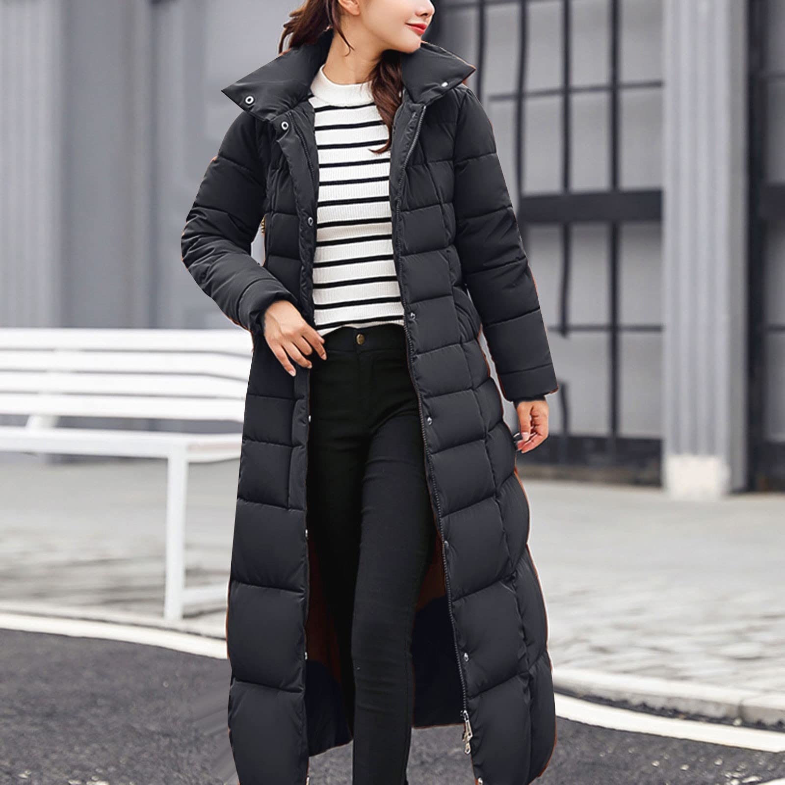 Chaqueta de plumón para mujer, ligera, con capucha, chaqueta con capucha para mujer, de gran tamaño, color negro, chaqueta acolchada, abrigo largo y cálido, chaqueta de felpa con capucha
