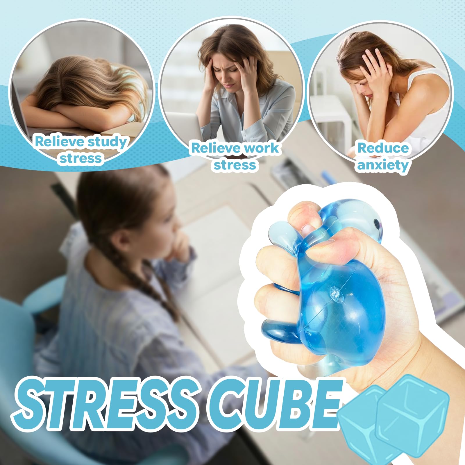 FazaVexior 1PCS Cube Stress Balls, Squishy Fidget Toys for Kids & Adults, Sensory Squeeze Cubes for Autism ADHD - Image 2