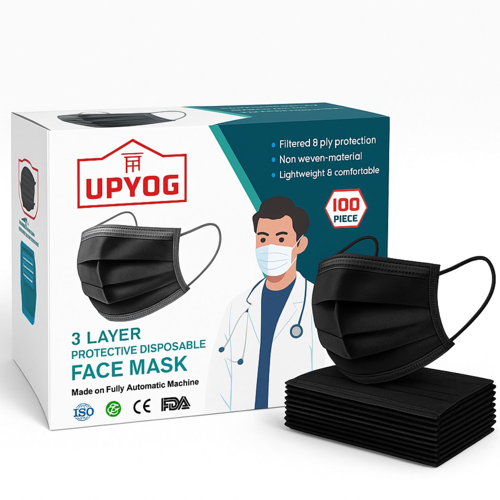 100 PCS 3-Ply Disposable Face Masks | Black Colour | Soft, Breathable & Comfortable | Skin-Friendly, Lightweight, and Easy to Wear Protective Masks-image-32