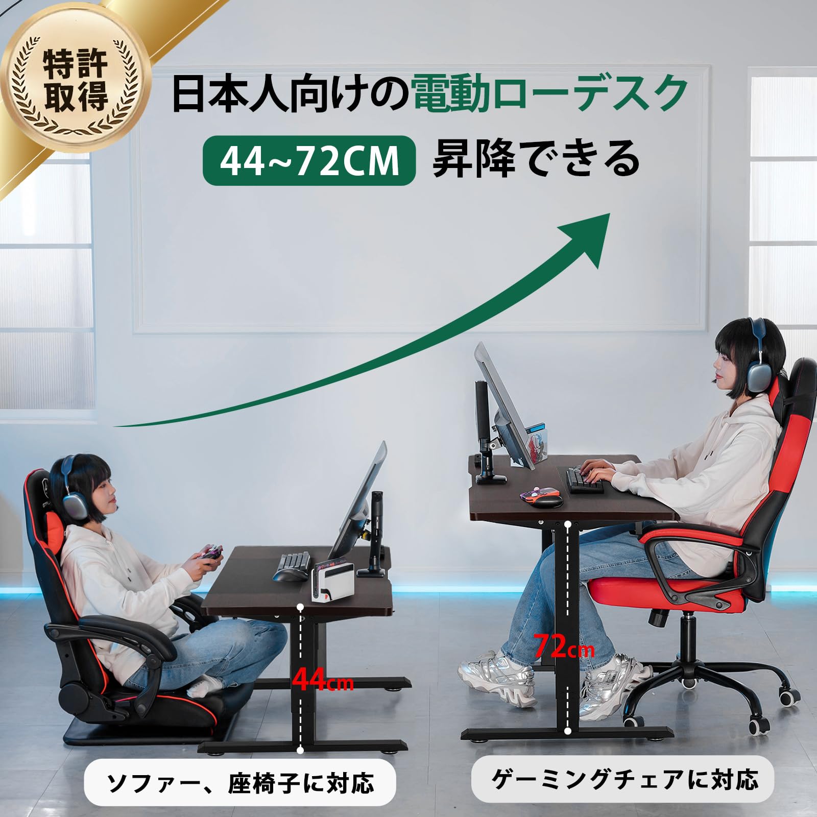 Amazon.co.jp: COMHOMA 電動昇降ゲーミングデスク 昇降範囲44-70cm