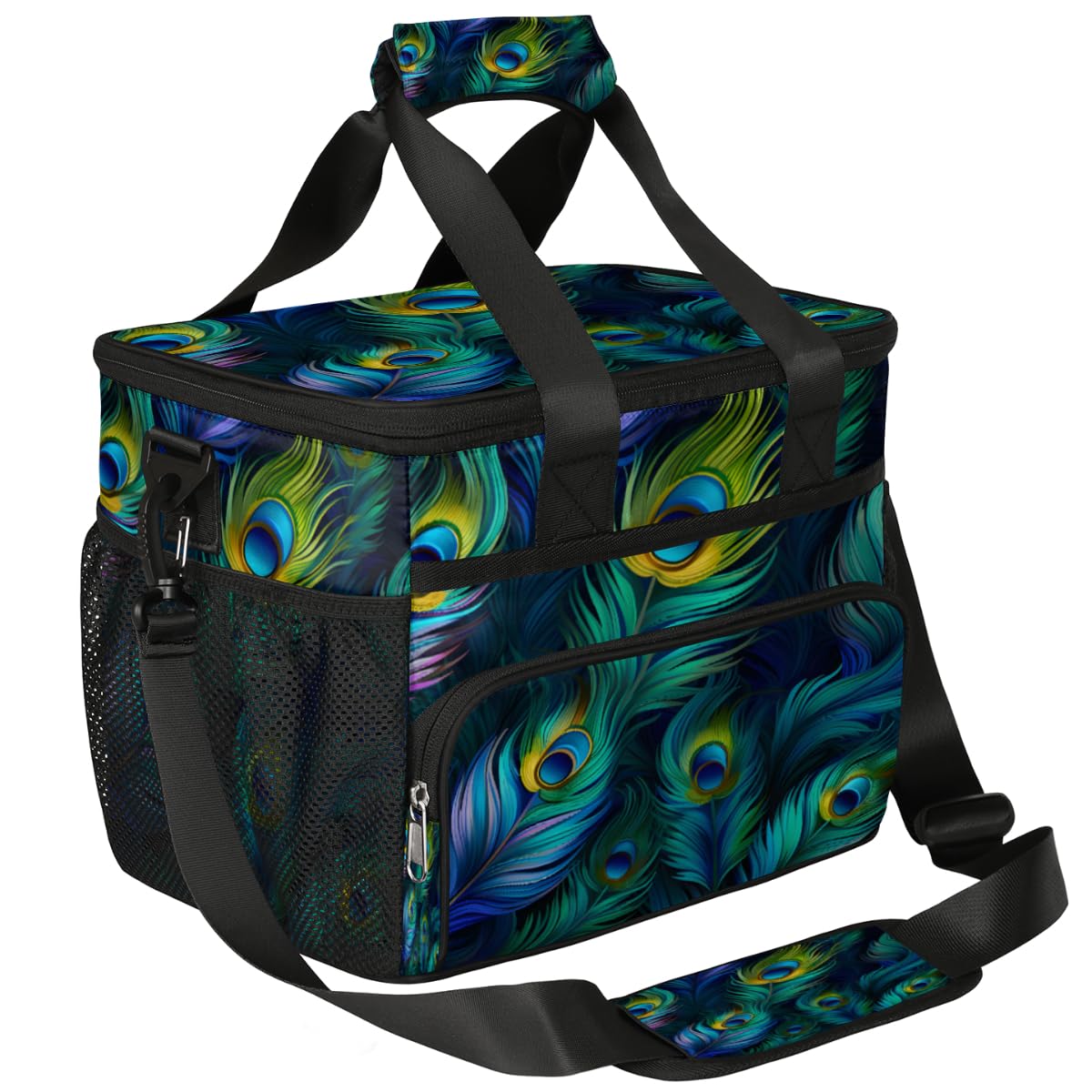 Peacock Feather Insulated Picnic Backpack Lunch Box for Women Men Picnic Basket Tote Lunch Bag Picnic Bag Portable Lunch Bags for Picnic, Beach, Work, Trip,Office, Camp Peacock