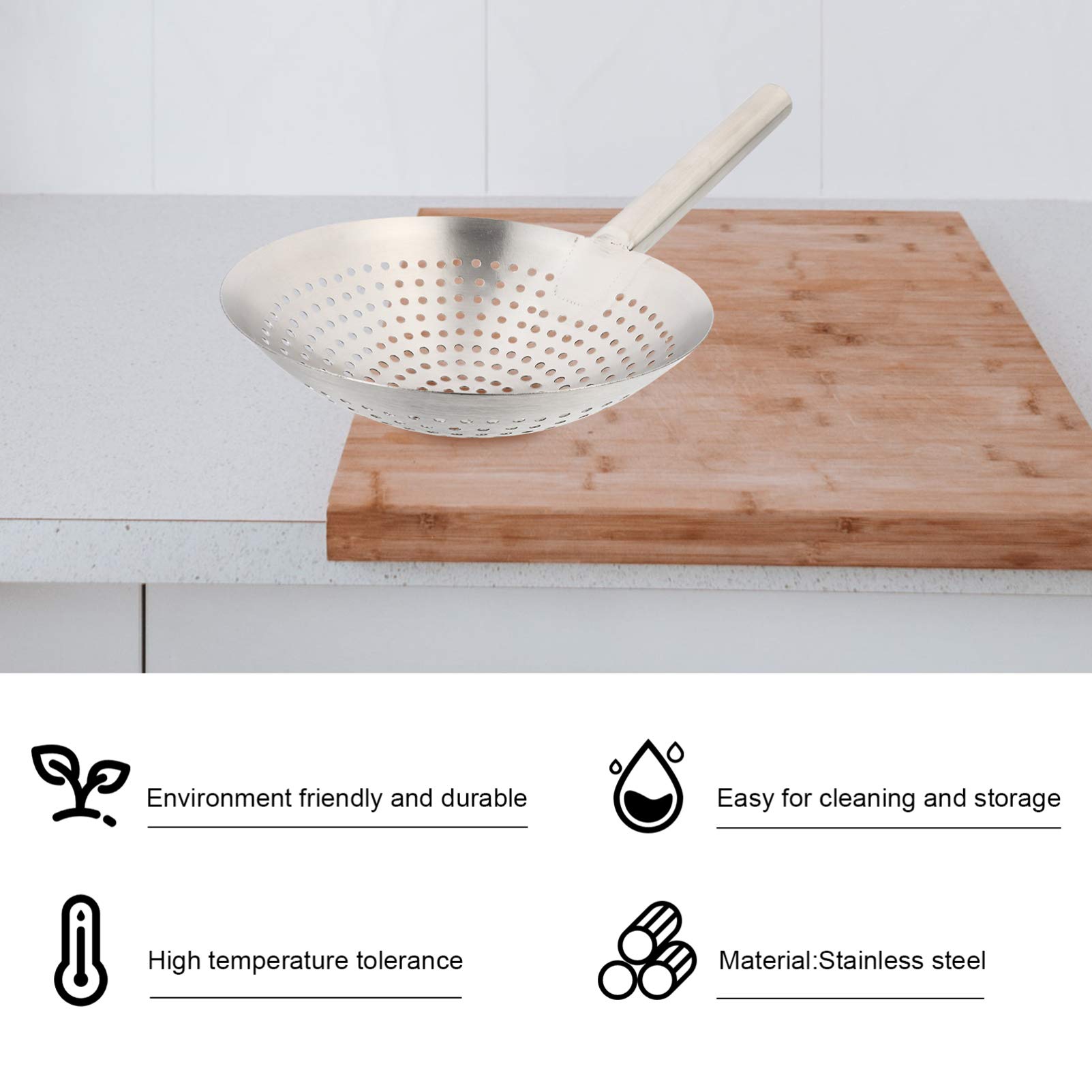 Housoutil Skimmer Küche Schaumlöffel Edelstahl Abseihlöffel Schaumkelle Ölfilter Löffel Schlitz Löffel Sieb Schöpflöffel Nudelsieb Mesh Sieb für Restaurant Hause Küche Hot Pot 28CM