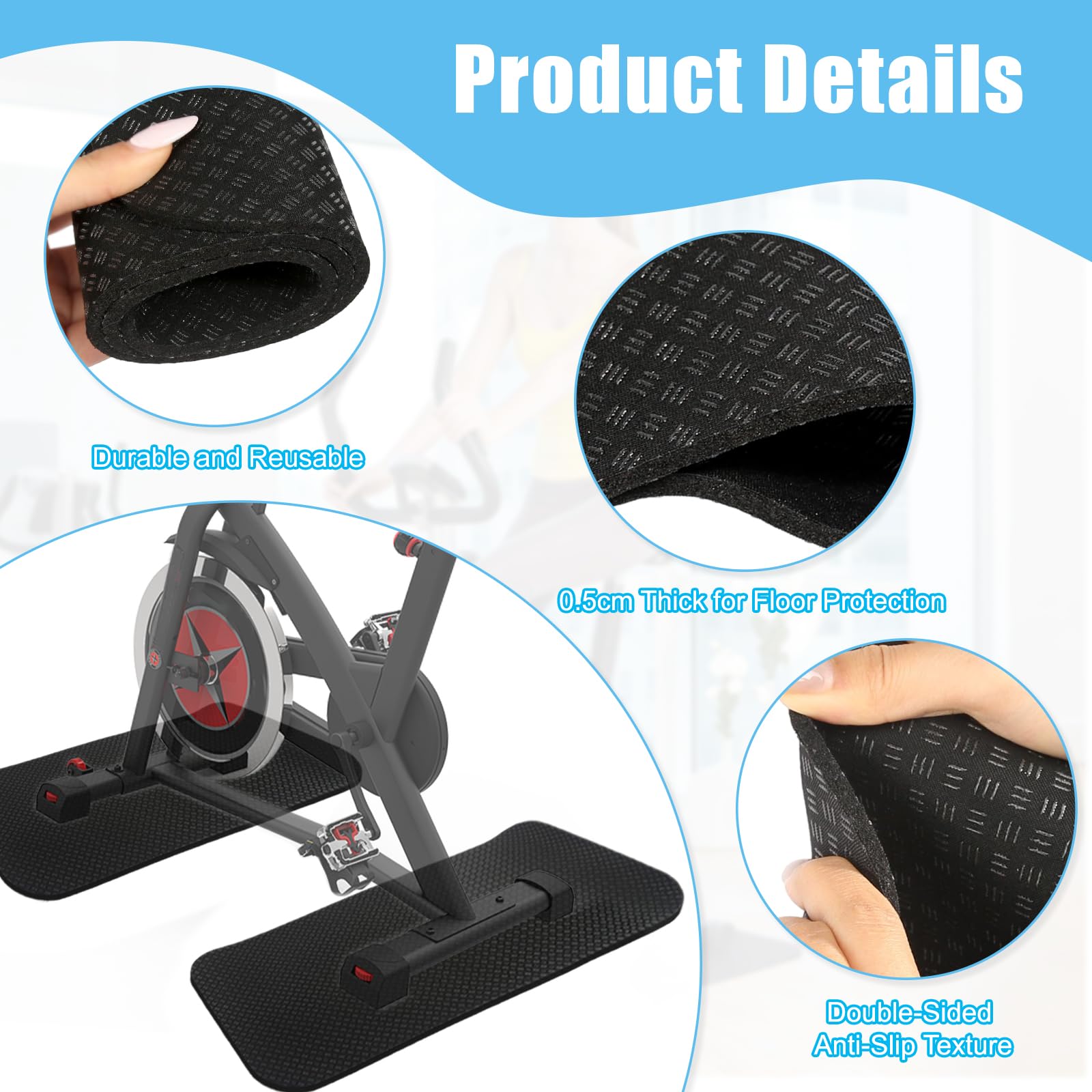 Esterilla protectora para el suelo, dispositivo de fitness, 2 unidades, de silicona de doble cara, antideslizante, resistente a los golpes, alfombrilla para aparatos de fitness, cinta de correr - 4