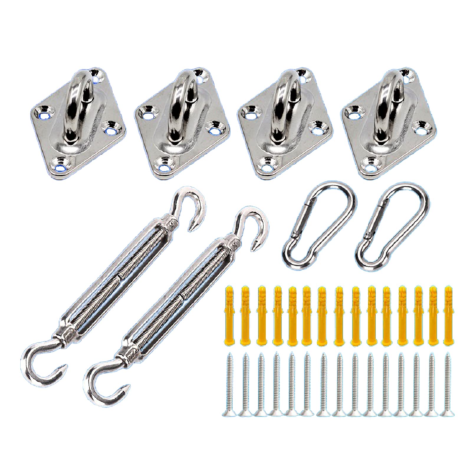38 Piezas Kit de Fijación de Velas de Sombra para Trabajo Pesado para Jardín Triángulo y Cuadrado, Rectángulo - Kit de Accesorios de Hardware de Fijación de Velas de Sombra de Acero Inoxidable 304,8