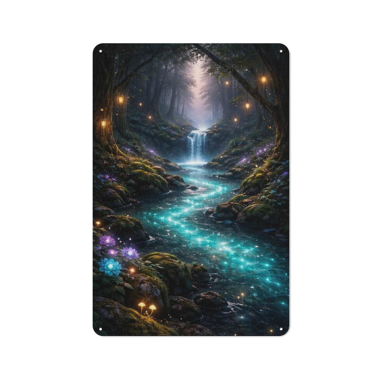 Metal Wall Sign 30x20cm Featuring Enchanted Forest Stream for Workshop Wall, for Room Styling Across Workshops And Hobby Rooms