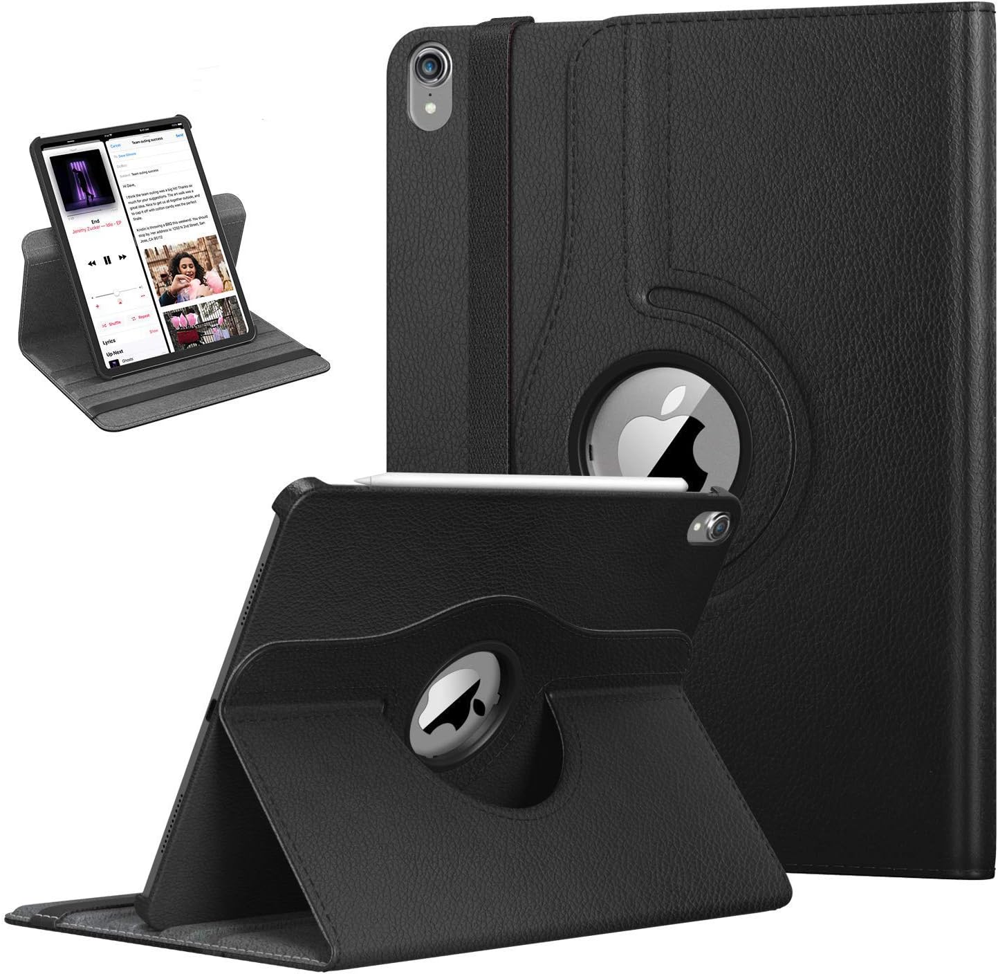 VinMas iPad Pro 12.9 Case 2018 3rd Generation, Premium 360 Degree Rotating Stand Smart Shockproof Cover Slim Leather Case for Apple iPad Pro 12.9 Inch 2018, Support Apple Pencil Charging - Black