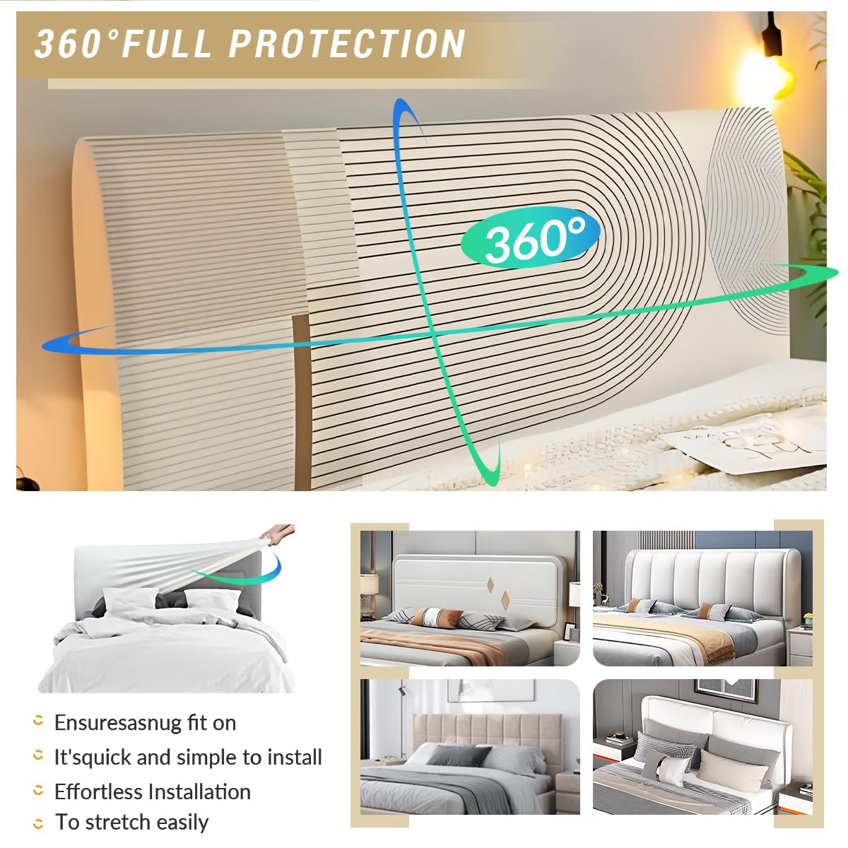 Bett Kopfteil Bezug 180, Strecken Bett kopfteil Hussen, Staubdicht Bettkopfteil Verdickt All-Inclusive Bettkopfteil Bezug für Schlafzimmer Bett Dekor Kopfteil - Halbkreis