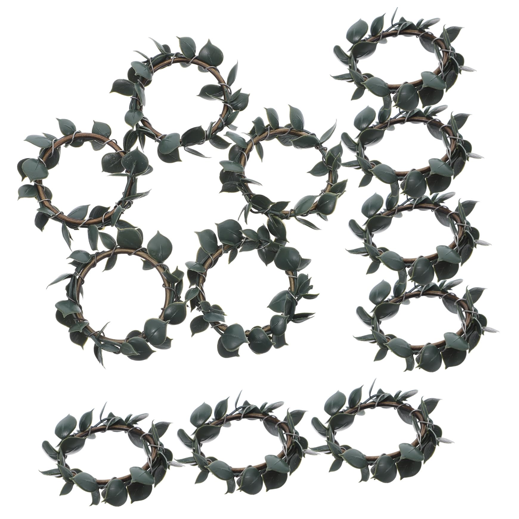 Servilleteros de Hojas de Eucalipto, 12 Piezas, Estilo Rústico | Decoración de Mesa para Bodas y Banquetes, Hierro y Plástico, Hoja Verde, Estilo Bohemio