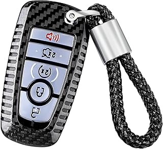 Real Carbon Fiber Ford Key Fob Cover with Keychain,T-carbon Key Fob Case For Ford Ecosport Edge Escape Explorer F-150 Raptor F-250 F-350 F-450 F-550 Fusion Mondeo Mustang Ranger Smart Key Case (Black)