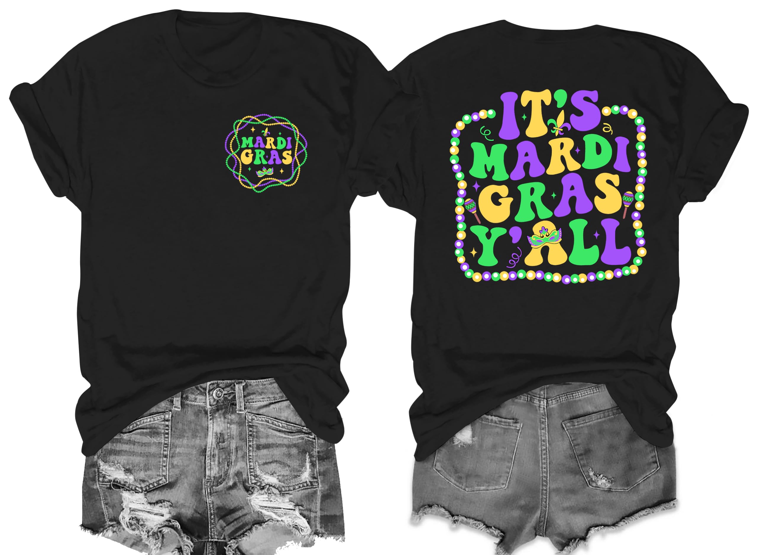 Mardi Gras Shirts Women Makeup Carnival T-Shirt Its Mardi Gras Yall Tee Shirt Mask Lily Graphic Casual Short Sleeve Tops