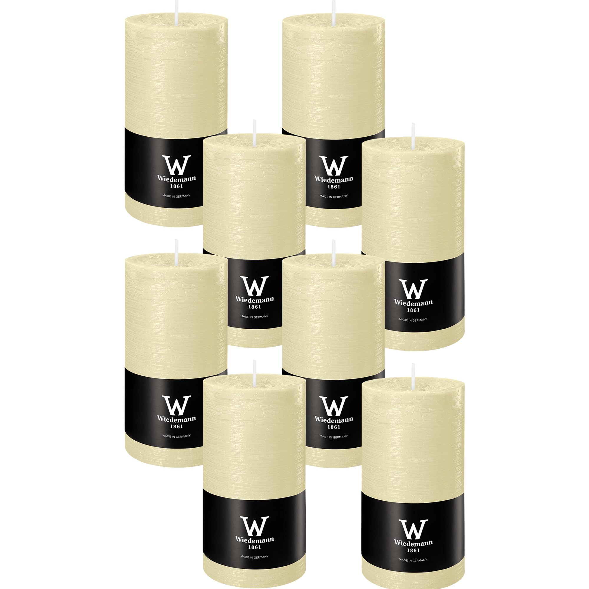 Wiedemann Marble Kerze, durchgefärbt mit Banderole, 8 Stück, ASF inkl., Bisquit, 130x68mm, 54.0h - Premium Kerze Made in Germany