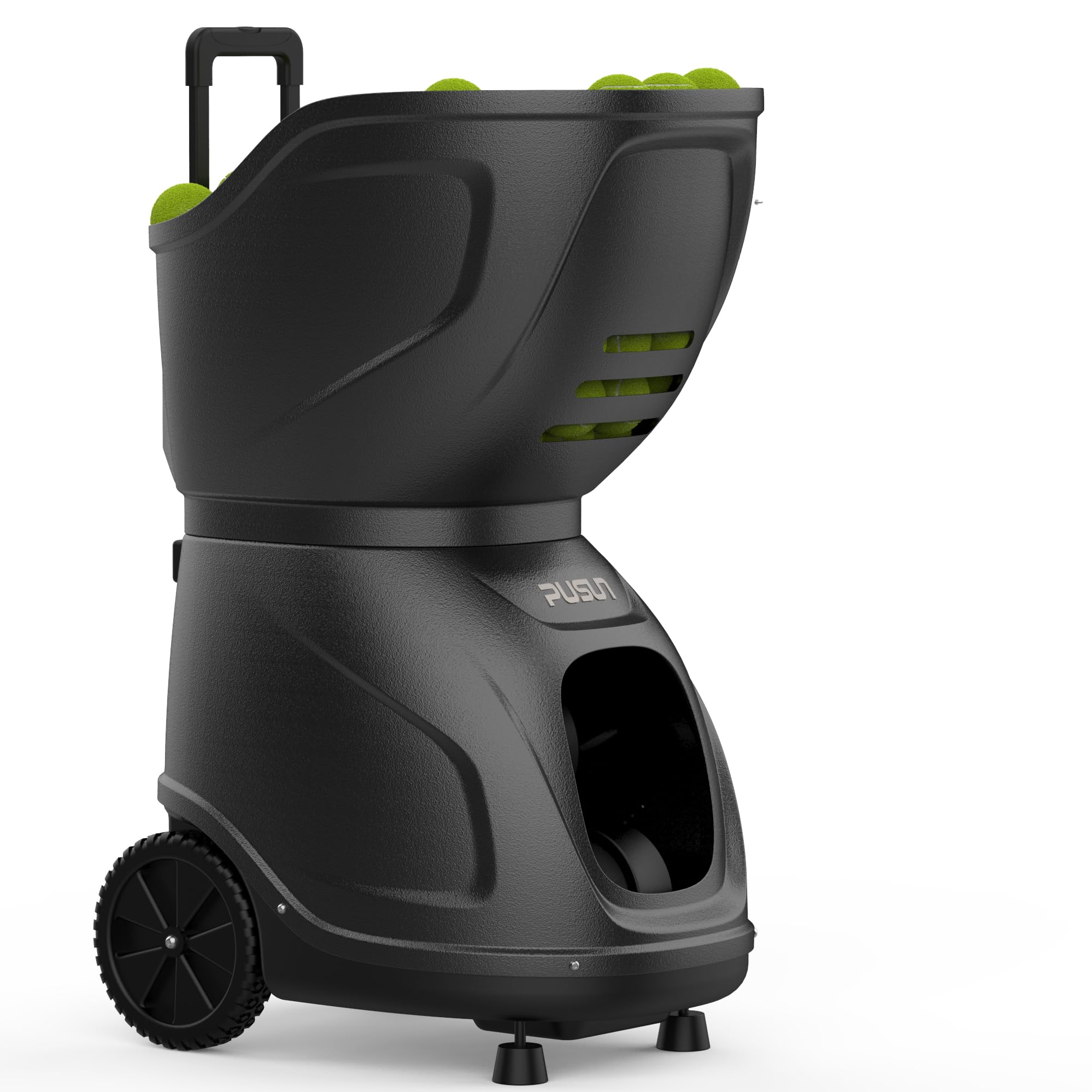 PUSUN PT-9001 (Pro) - Máquina insignia de pelotas de tenis: control de aplicación, 12 ejercicios, ejercicios personalizados de 35 puntos, 87 MPH, batería de 10 horas, capacidad de 150 pelotas para
