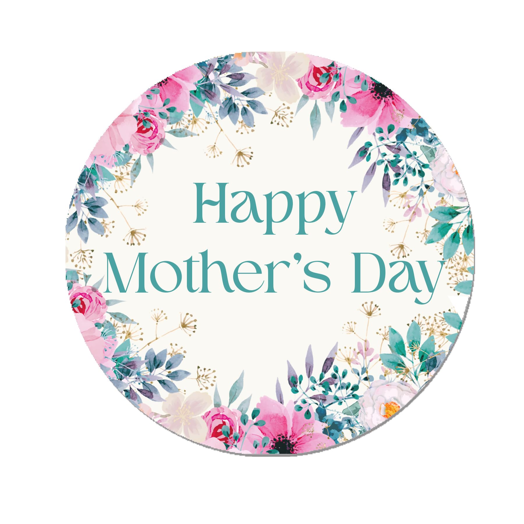 Treasured Forever Limited Teal Floral Happy Mother's Day Stickers - Wax Melts, Business Red, White Sticker Sweet Sweet Cone Bags - 35 (37Mm) Stickers