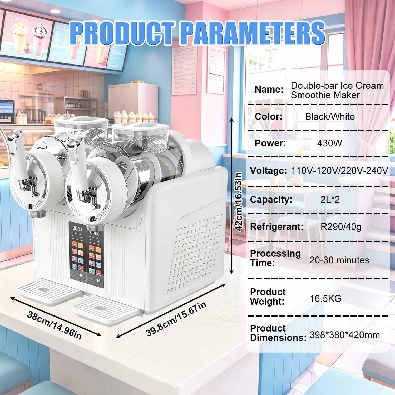 Máquina De Granizados, 2 L*, Máquina De Granizados De Doble Ranura para Uso Comercial Y Fiestas, 7 Programas Preestablecidos, Máquina para Bebidas Frías con Autolimpieza Y Pantalla LED Black