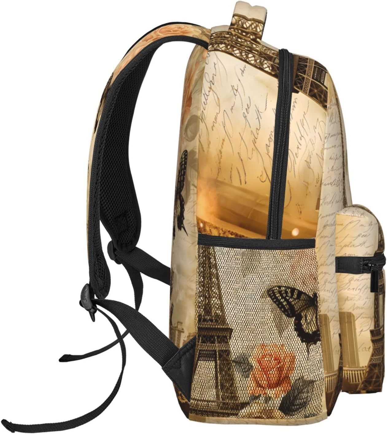 Vintage Paris Casual Backpack, Lightweight Laptop Bag Daypack, Eiffel Tower and Butterfly Backpacks for Women Men Teens Students, Retro Polyester Bookbag Gifts for School Work Travel Hiking