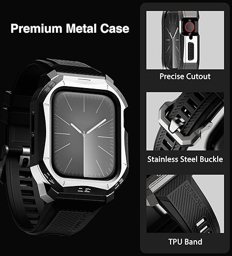 Miniatura 5 de ULTIMAL Correa ajustable compatible con Apple Watch de 1.772 pulgadas1.732 pulgadas, resistente correa deportiva con carcasa de acero inoxidable
