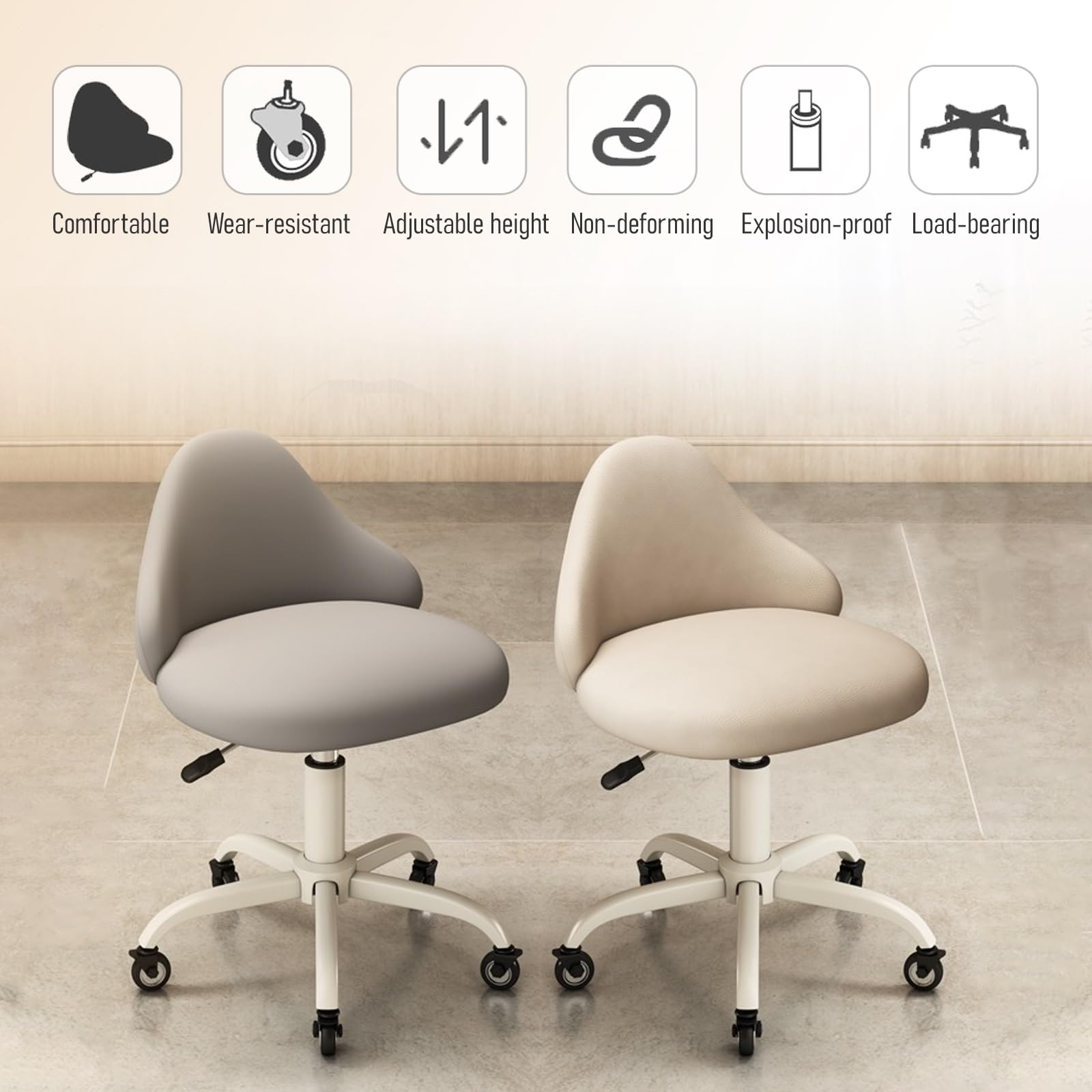 Rollhocker mit Lehne Höhenverstellbar 47-64cm Hocker mit Rollen Bis 150kg Weich Gepolsterter Sitz Drehhocker für Salon Spa und Haushalt(Blue)