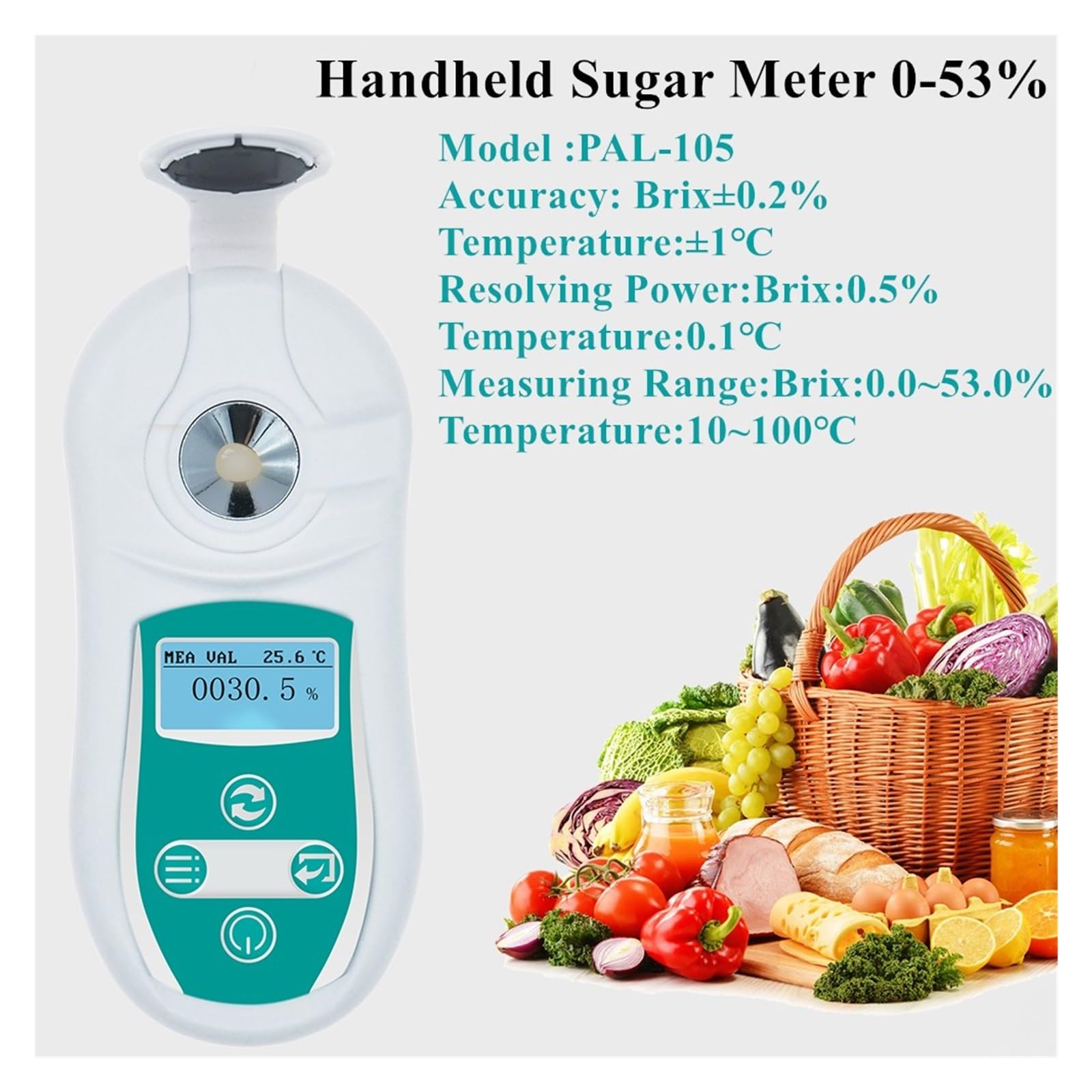 Refractómetro Brix Digital de Alta precisión concentración azúcar medidor refractivo automático 0-53% para Laboratorio