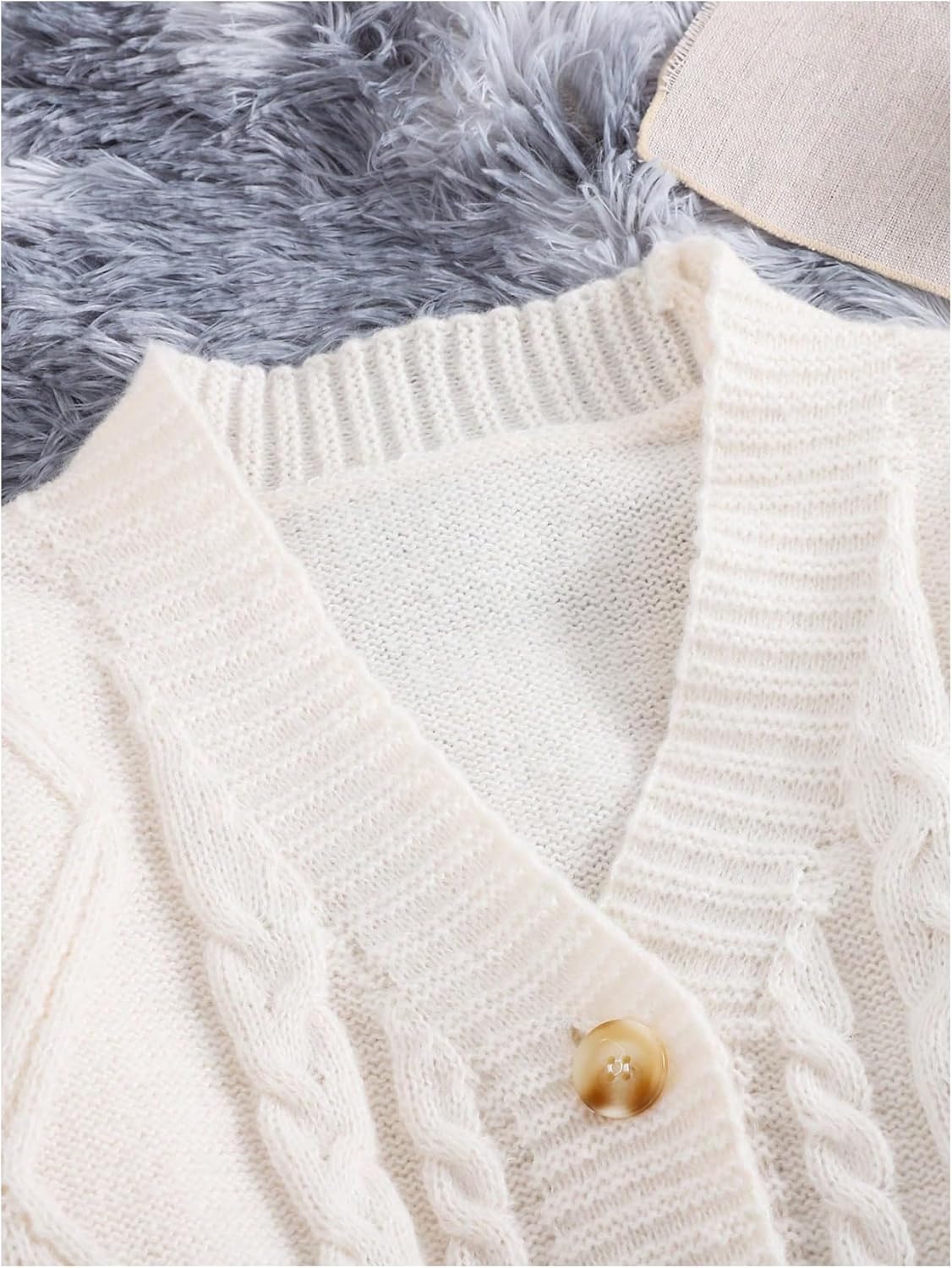 OYOANGLE Girl's Cable Knit Cardigan Sweaters Bishop Long Sleeve Button Down Knit Sweater Outerwear - Image 2