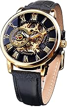 FORSINING Men's Skeleton Watch Steampunk Watch Black Mechanical Watch for Men Minimalist Retro Design Mechanical Skeleton Wrist Watch Transparent