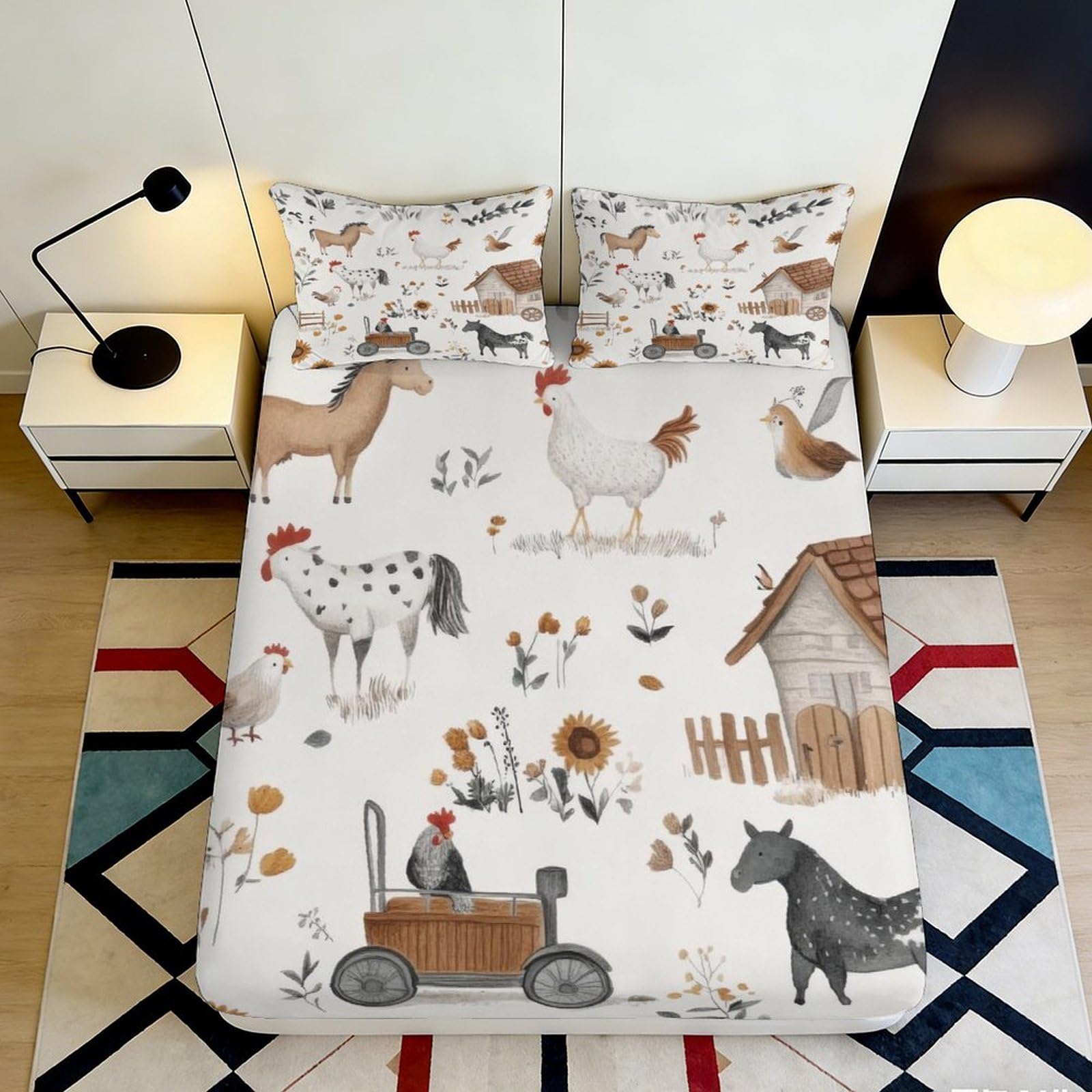 Uxinyoume Style-3 3D Printed Farm Animals Fitted Sheet Microfiber Soft Anti-Slip Barn Tractor Mattress Cover For Bedroom Dorm Decor 90X200x25cm