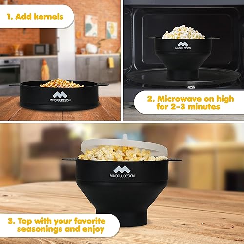 Miniatura 3 de The Original Mindful Design - Popcorn Popper plegable para microondas, cuenco de silicona, sin BPA y apto para lavavajillas (negro)