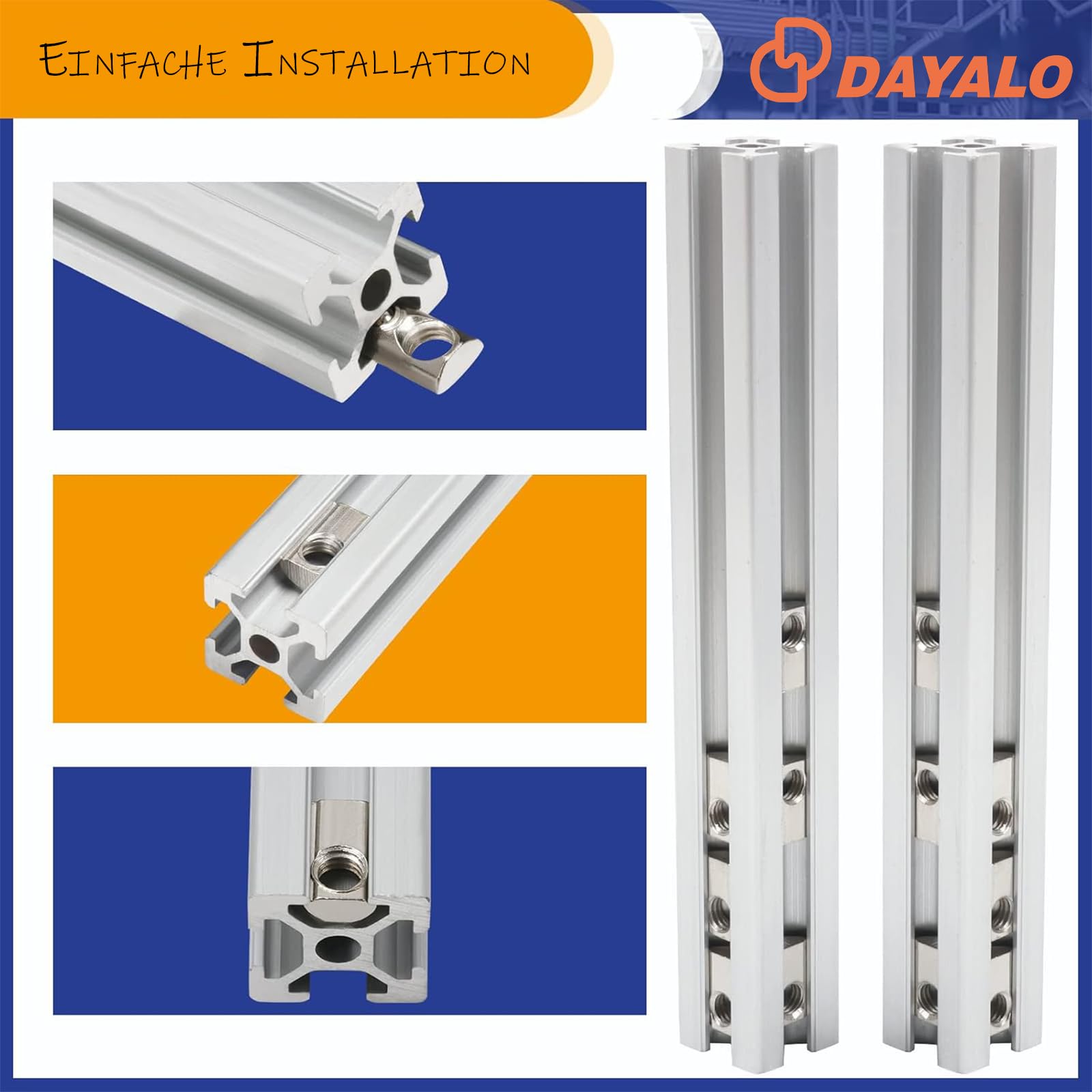 DAYALO 30 pietre scanalate M6 con scanalatura a sfera 8, serie 30 M6, profilo in alluminio 30 x 30, acciaio al carbonio, set di viti per profilo in alluminio, Europanorm