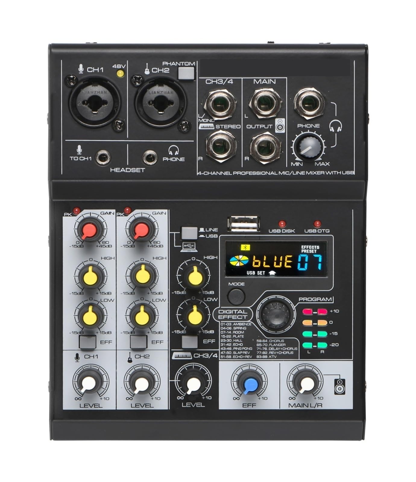 Mixer audio, Mixer 4 canali Sound Table 88 DSP Effect Mixing Console con USB Record Play