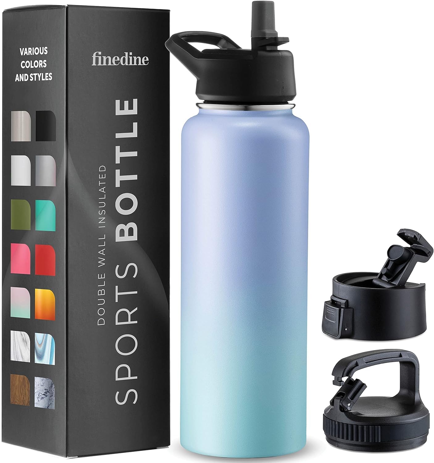 GARUET 1180ml Triple Walled, Insulated Water Bottles with Straw, Stainless Steel Metal Bottle W/ 3 Leak Proof Lids
