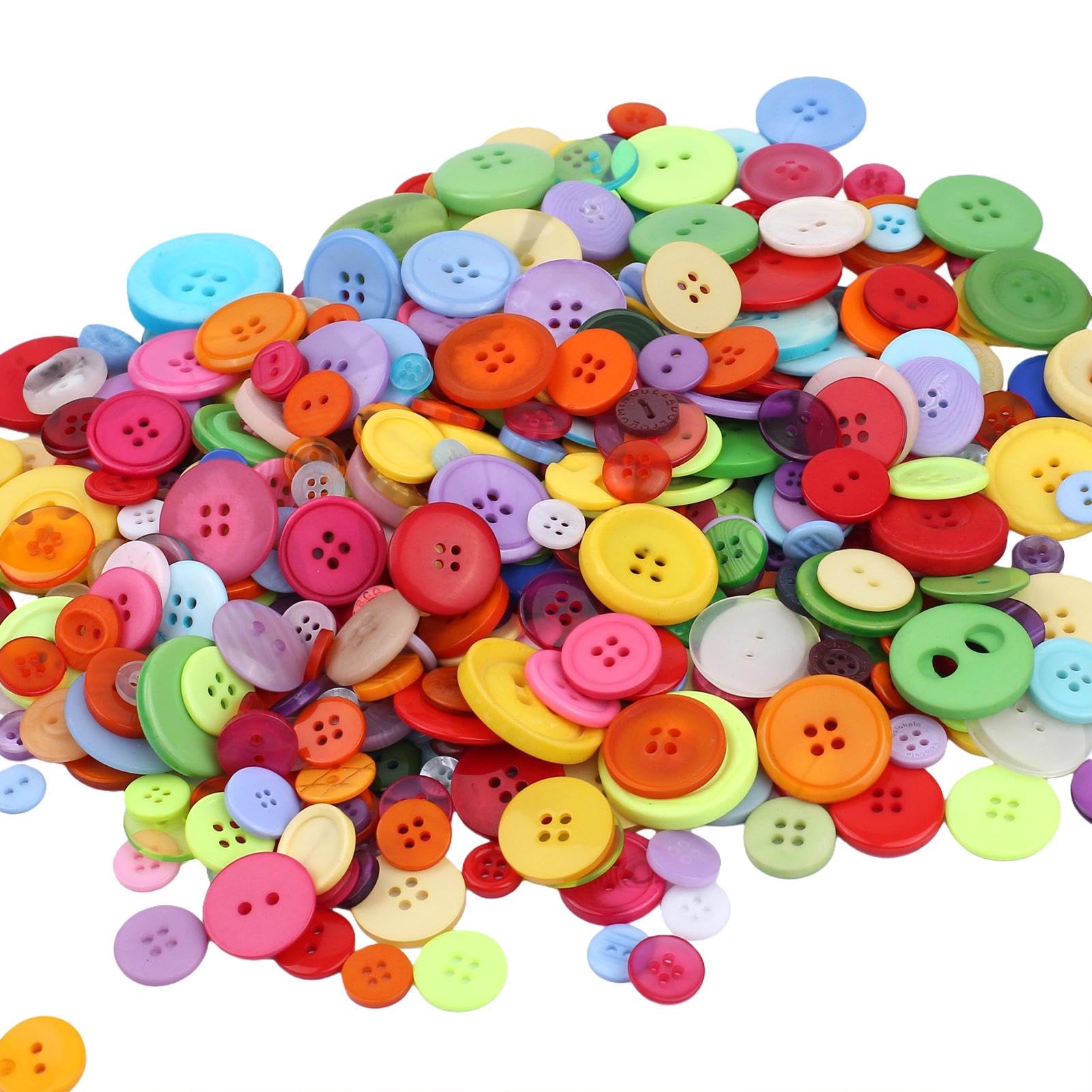 Buttons for Crafts, 400-500 Round Resin Button Mixed Colours Assorted Sizes (1-3 cm) for Sewing, Crafts DIY, Button Painting, Easter Egg Fillers, Ideas for Crafters & Teachers