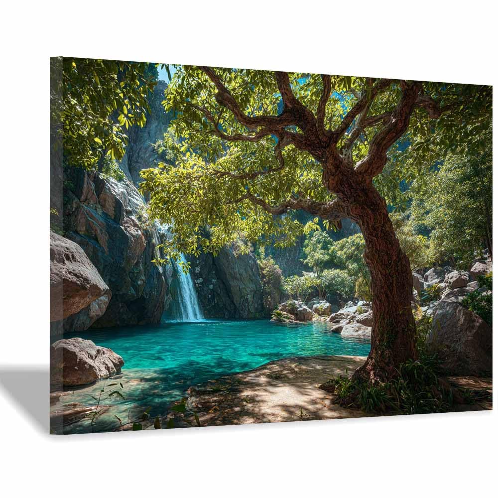 HOQIU Beautiful wall art Turquoise Waterfall Lagoon canvas artwork for wall, art prints, For living room, bedroom, bathroom, dining room, painting and decor.(Multicolor)-70x100cm Framed