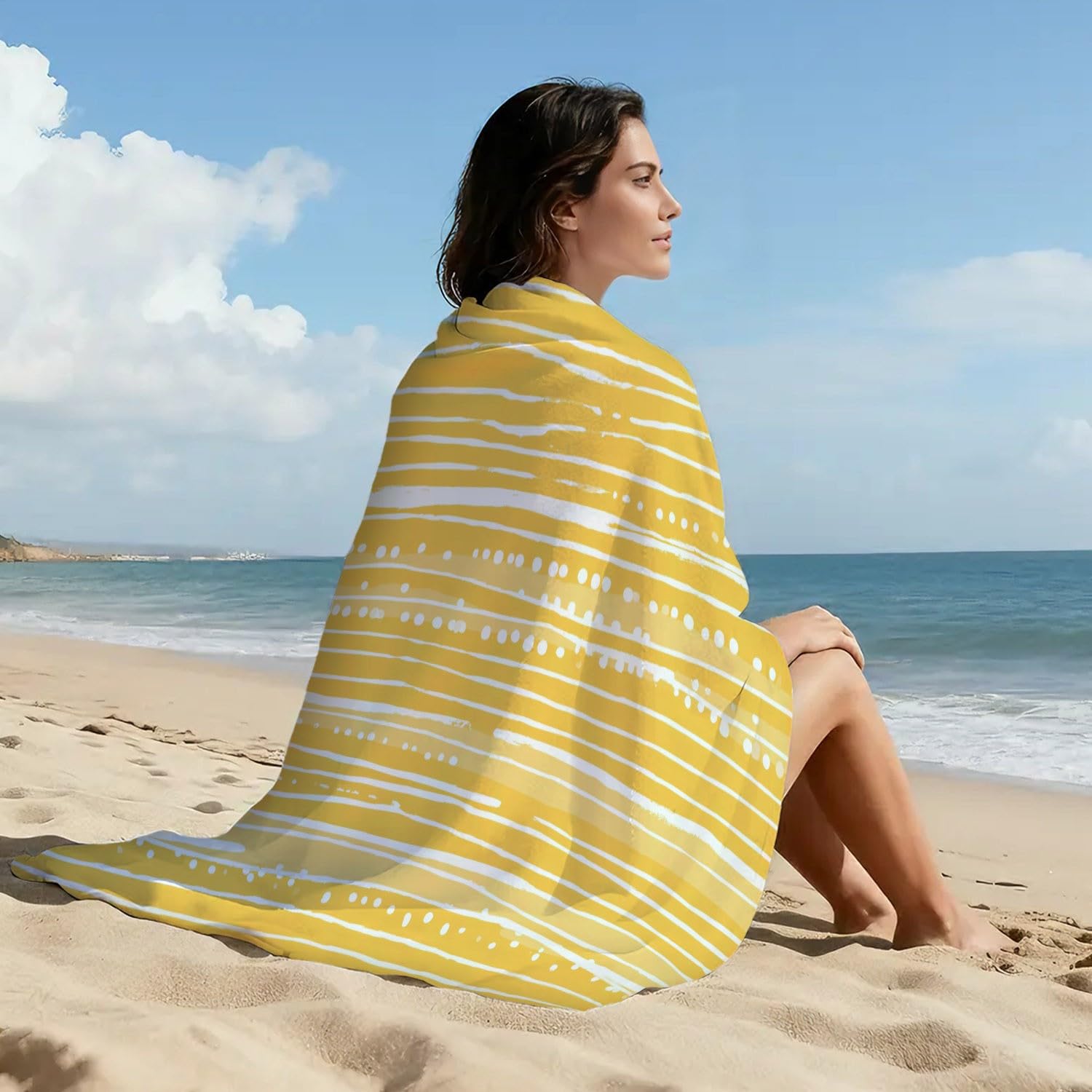 Telo mare moderno nordico, extra large, 200 x 100 cm, in microfibra, senza sabbia, ad asciugatura rapida, accogliente, luminoso, fresco, caldo, a righe, astratto, ideale come regalo per le vacanze per