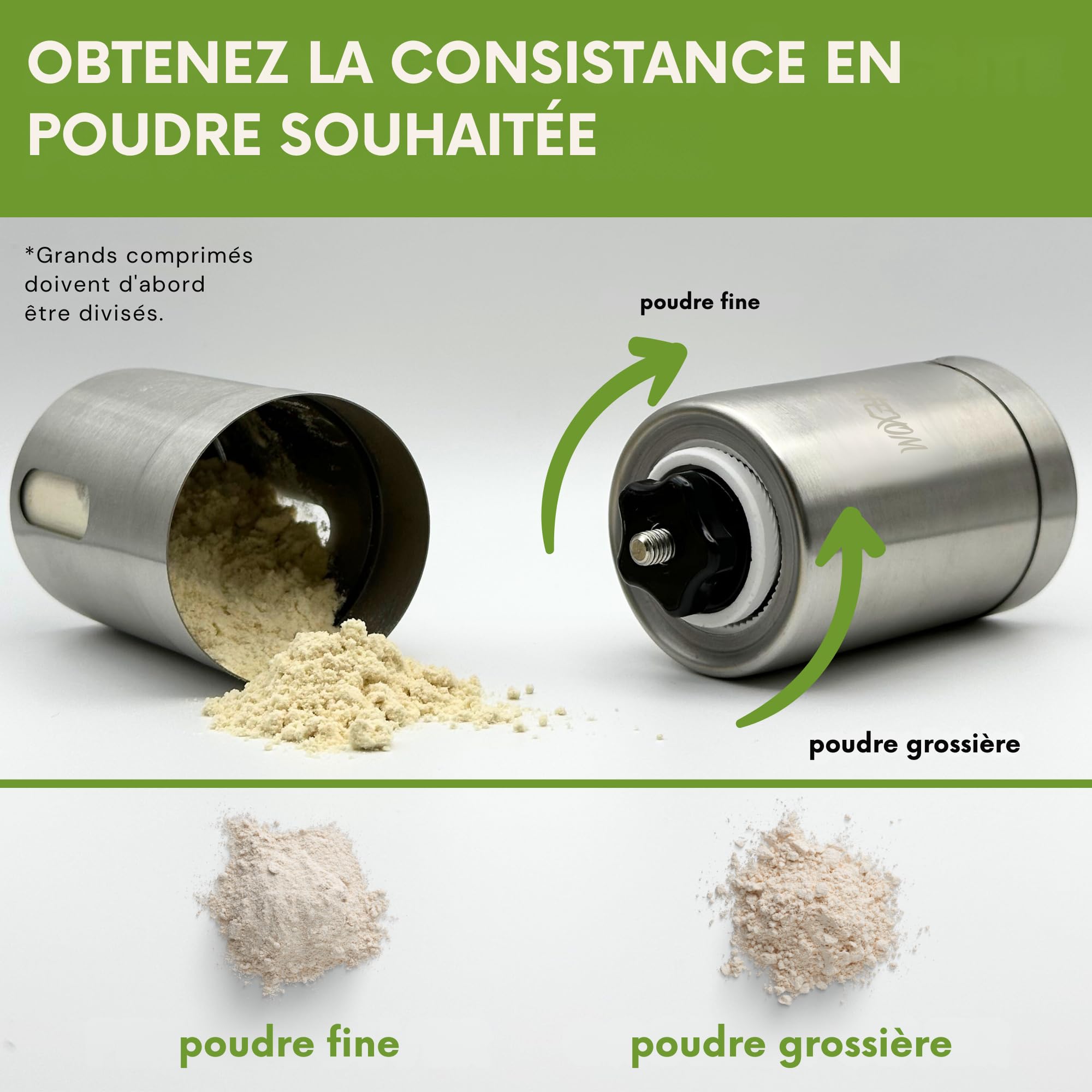 Broyeur pilule HEXOMED en acier inoxydable – Broyeur médicament manuel pour adultes, enfants et animaux domestiques – Mortier médicament