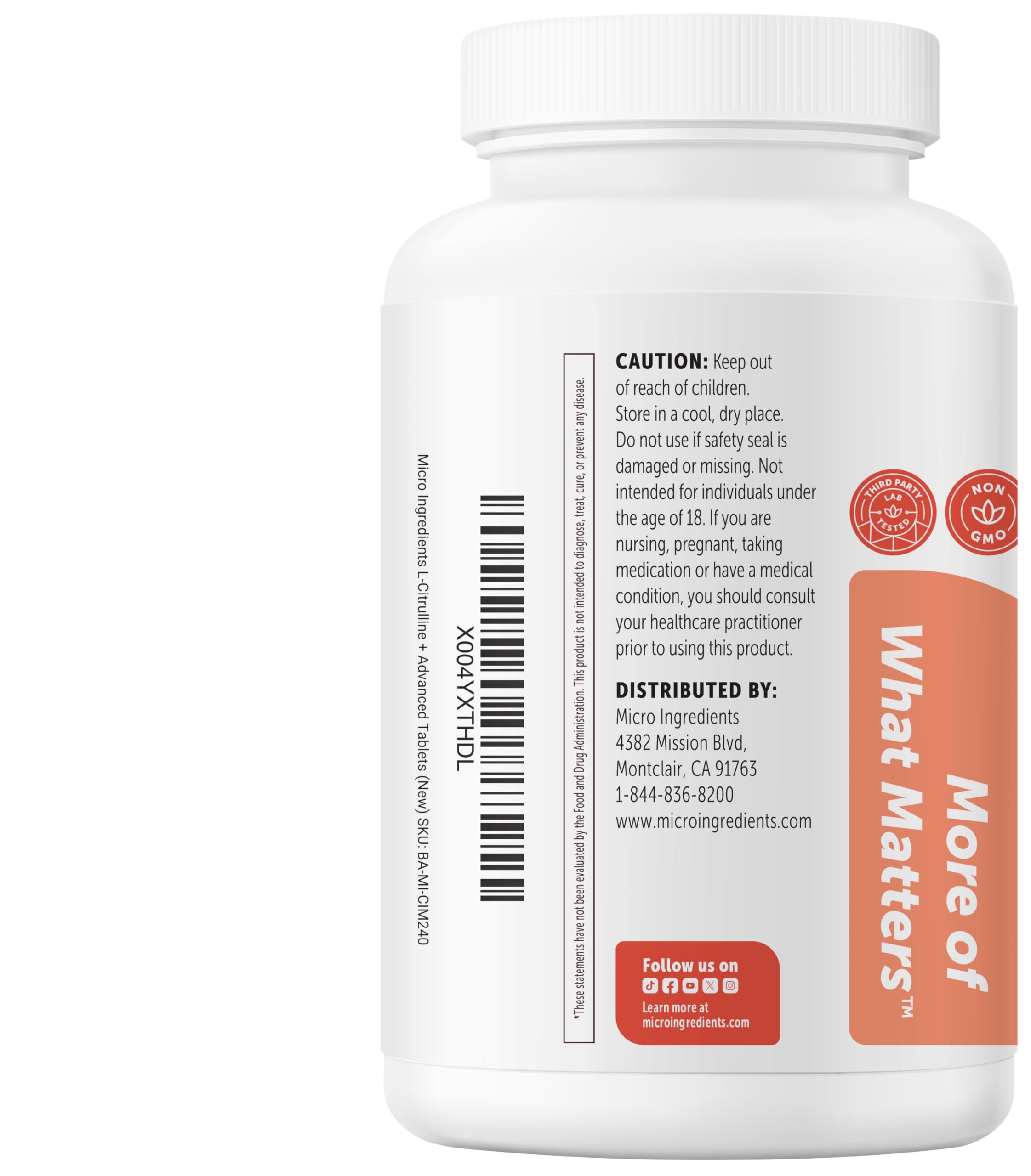 Micro Ingredients L-Citrulline Complex 3,000 mg, 240 Tablets — Amazon image 8