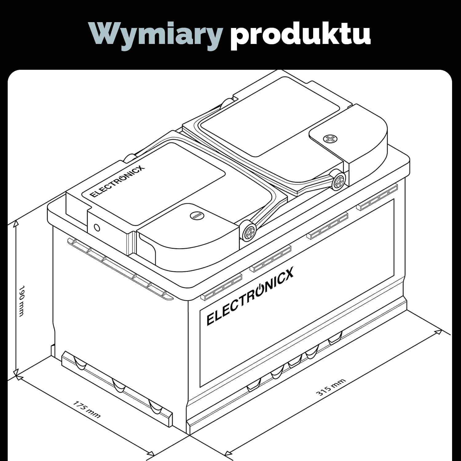 Electronicx GEL Akumulator Zasilający 12V 110Ah / 110 Ah Marine Edition – Technologia GEL, 315x175x190 mm, Biegun dodatni po prawej stronie, Deep Cycle – do łodzi, instalacji solarnych,vanów