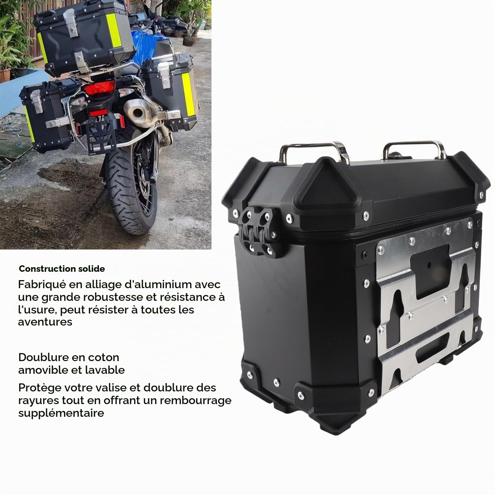 Valise Latérale de Moto 18l, Boîte de Selle Rigide en Alliage D'aluminium avec Serrure de sécurité et Poignée pour Bagages de Casque (BLACK)
