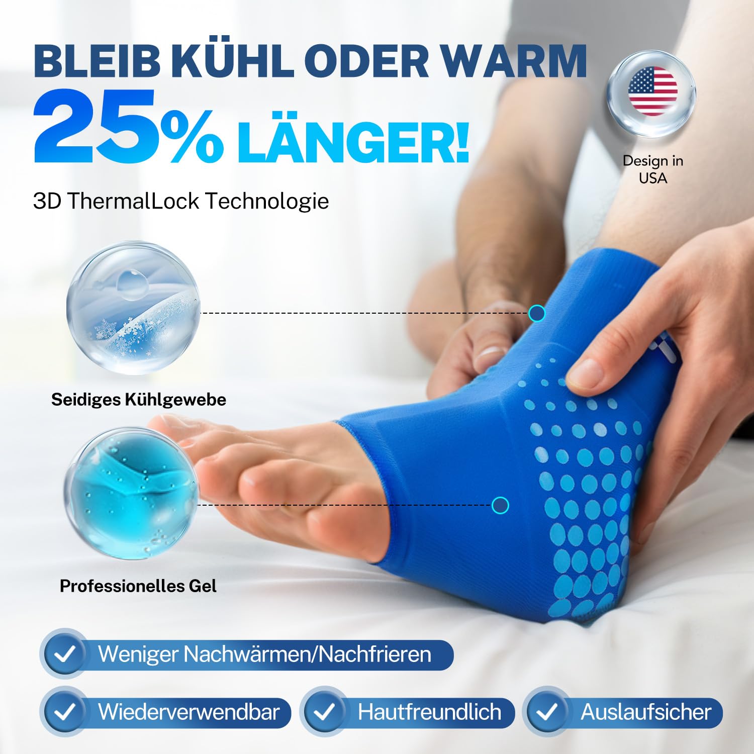 Fitomo kühlmanschette fuß, Wiederverwendbare Gel-Kompresse für Kälte & Wärmetherapie, hält 25% länger, ideal bei Verstauchungen, Bänderriss(XL)