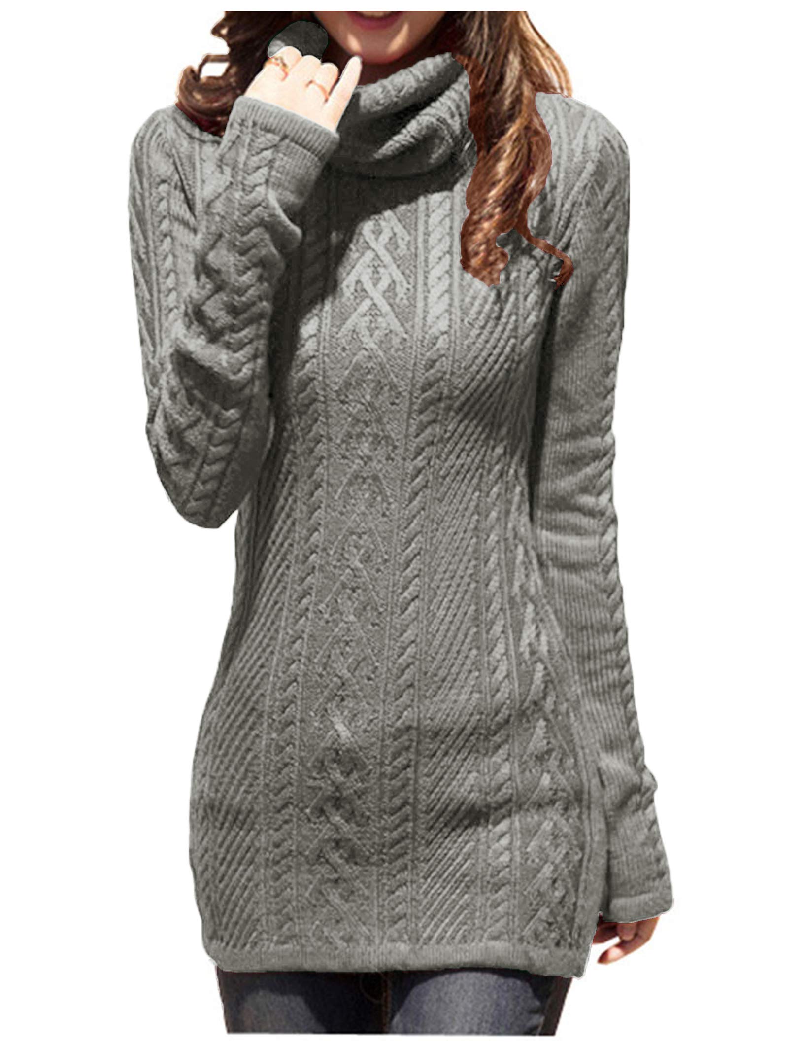 v28 Women Polo Neck Long Slim Fitted Dress Bodycon Turtleneck Cable Knit Sweater