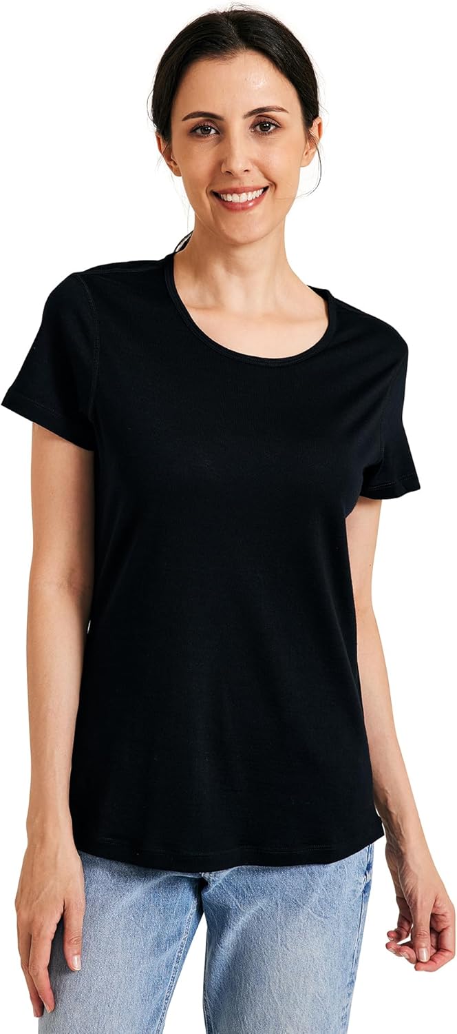 METARINO 100% Merino Wool T-Shirt Women,Short Sleeve Lightweight Crew Neck Base Layer Tee Shirt for Travel,Hiking