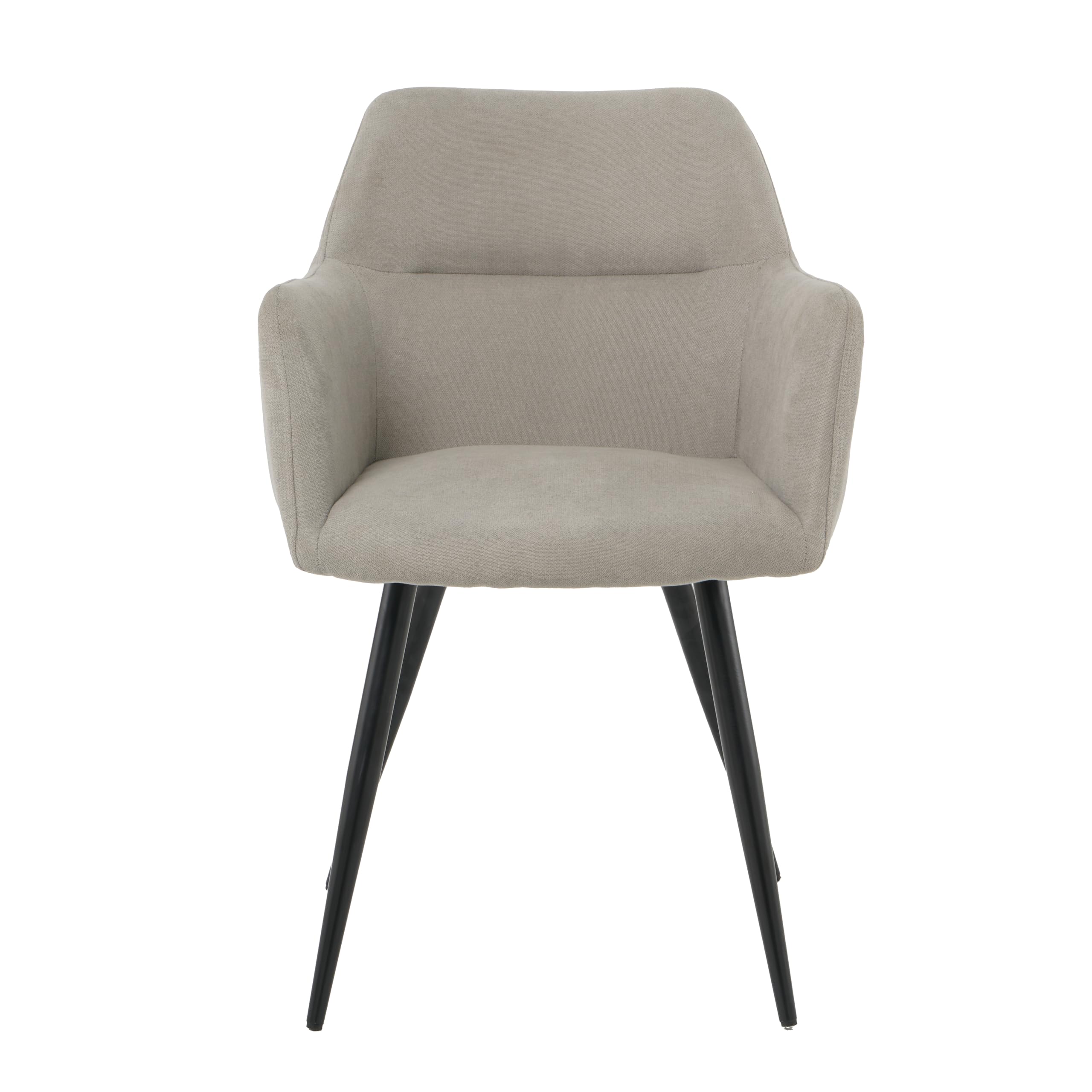Pack de 2 Sillas de Comedor en Lino Gris Claro – Sillas Ergonómicas, Confortables y Acolchadas con Reposabrazos – Respaldo Curvado y Patas de Metal Negro – Diseño Elegante para Cocina, Salón y Comedor