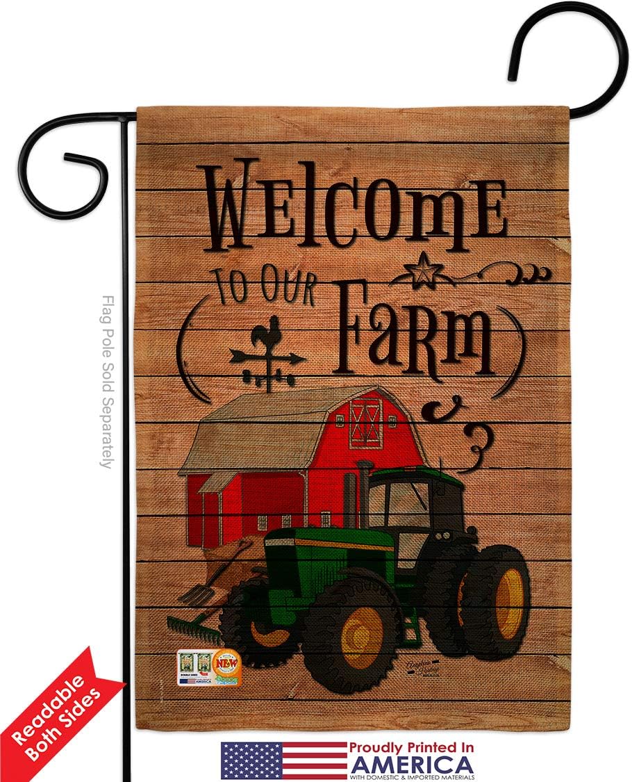 Welcome to our Farm Burlap Garden Flag Country Living Primitive Western Barn American Rustic Cowboy Rural Ranch Small Decorative Gift Yard House Banner Double-Sided Made In USA 13 X 18.5