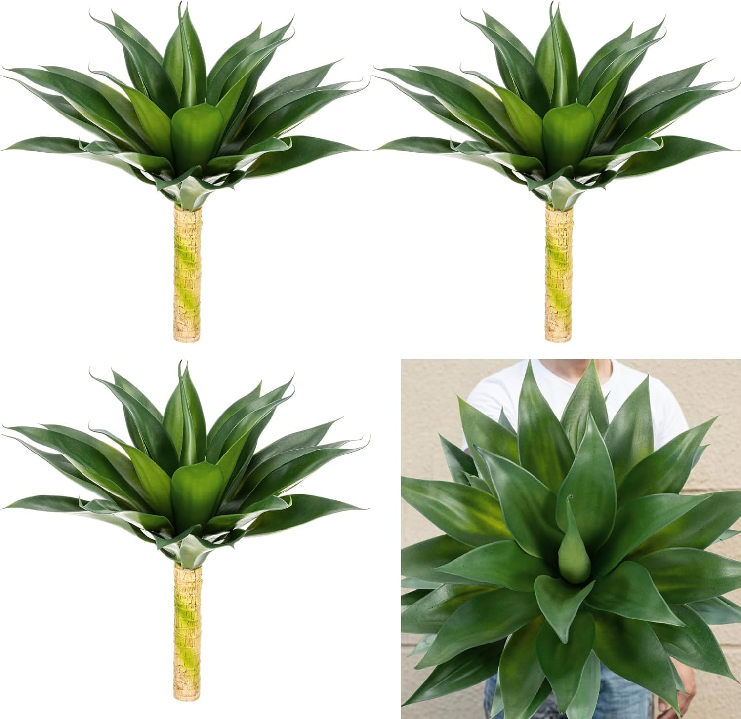 Hotop 3 Pcs 18 Inch Artificial Agave Plants Outdoor Large UV Resistant Fake Agave Planters Faux Succulents for Indoor Outdoor Home Front Porch Patio Decor