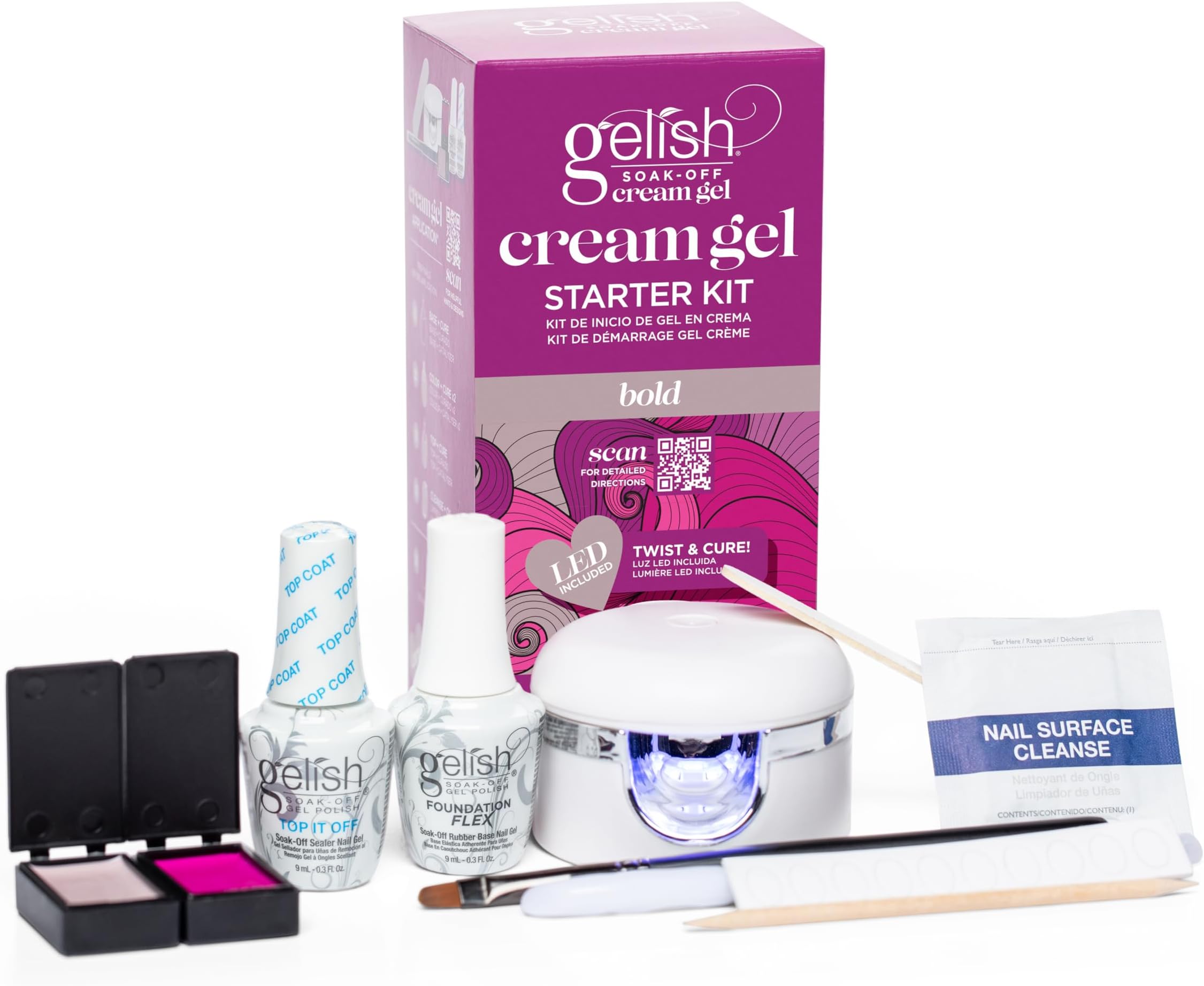 Cream Gel โ Solid Soak-Off Professional Gel Polish for Salon Quality Manicure with Brush, LED Cure, Long-Lasting, High Shine, Easy Application (Bold Starter Kit)