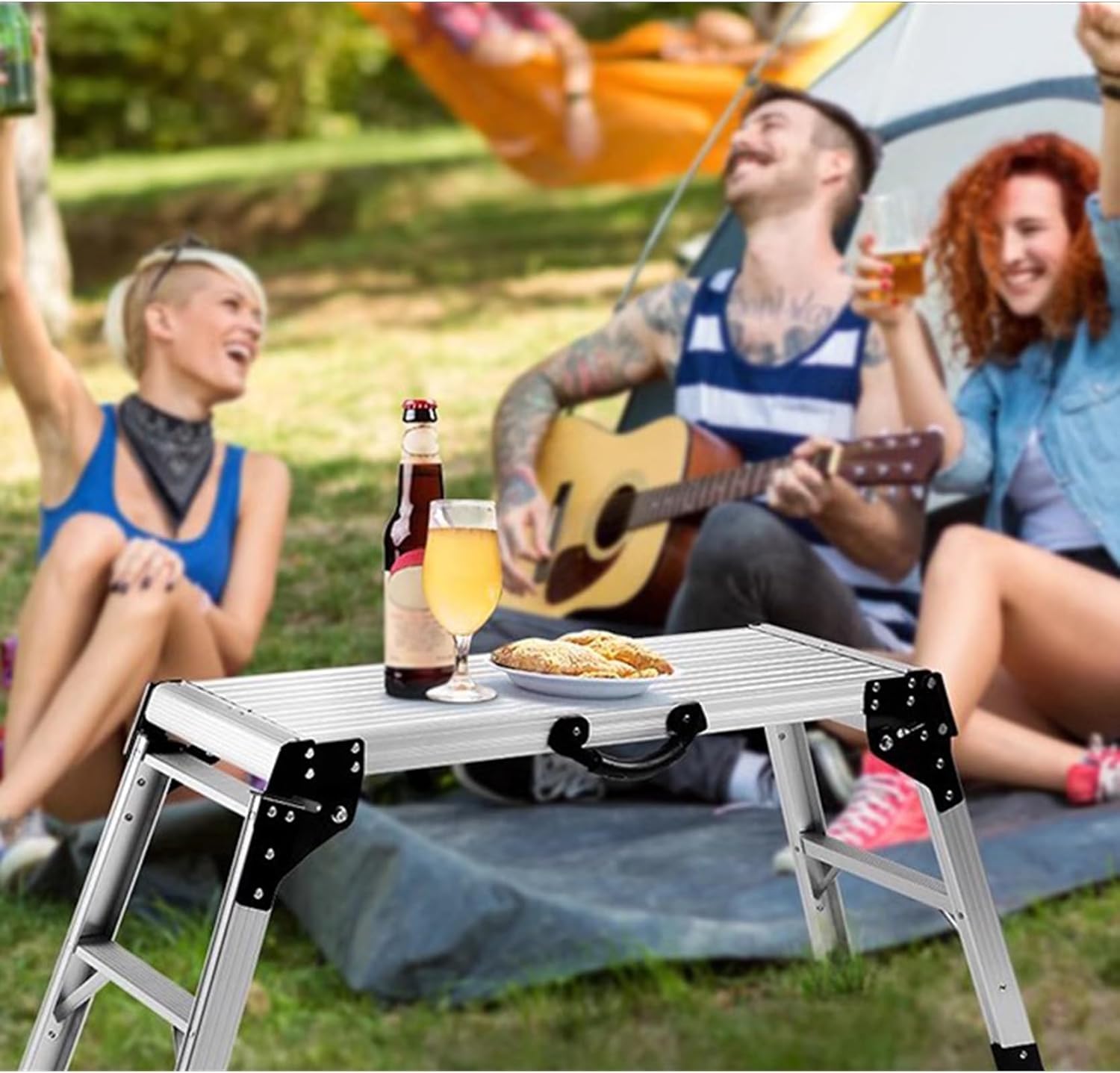 Folding Aluminum Work Platform 29.5 inch Step Ladder 330lbs Capacity Heavy Duty Scaffolding Bench for Drywall Safety Step Stool