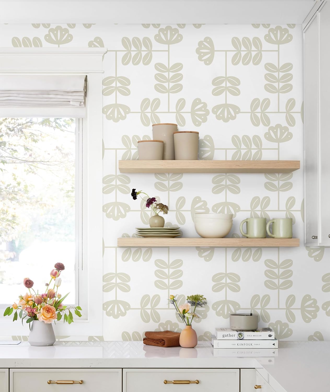 HeloHo Peel and Stick Wallpaper Boho Beige/White Contact Paper Neutral Wallpaper Renter Friendly Removable Self-Adhesive Wall Paper for Bedroom Bathroom Wall Decor Vinyl Roll 17.3''x393.7''