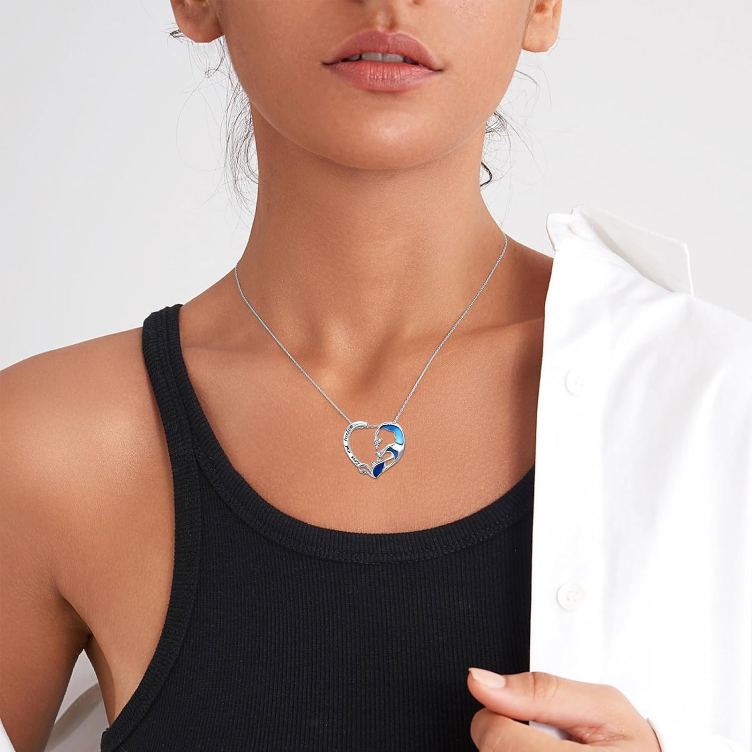 Alphm Ocean Wave Necklace for Women 925 Sterling Silver Heart Wave Pendant Necklaces Blue Ocean Theme Jewelry Present for Mom Wife - Image 3