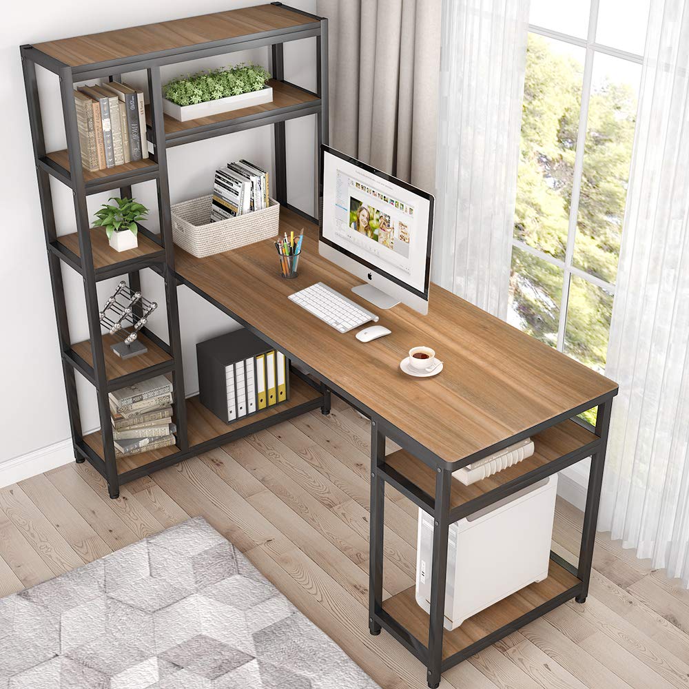 Tribesigns 67" Reversible Large Computer Desk with 9 Storage Shelves
