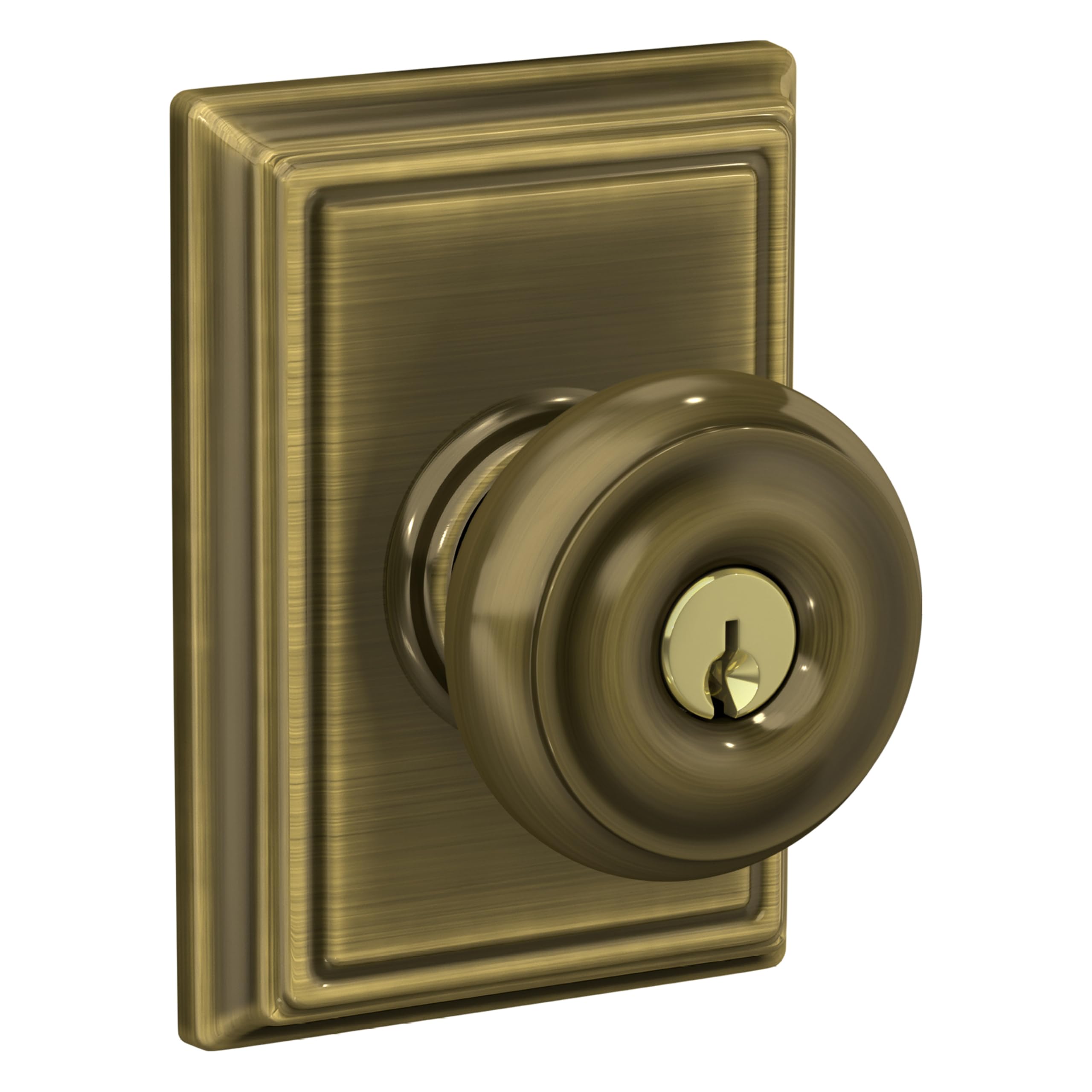 SCHLAGE Georgian Keyed Entry Door Knob, Interior/Exterior, Antique Brass