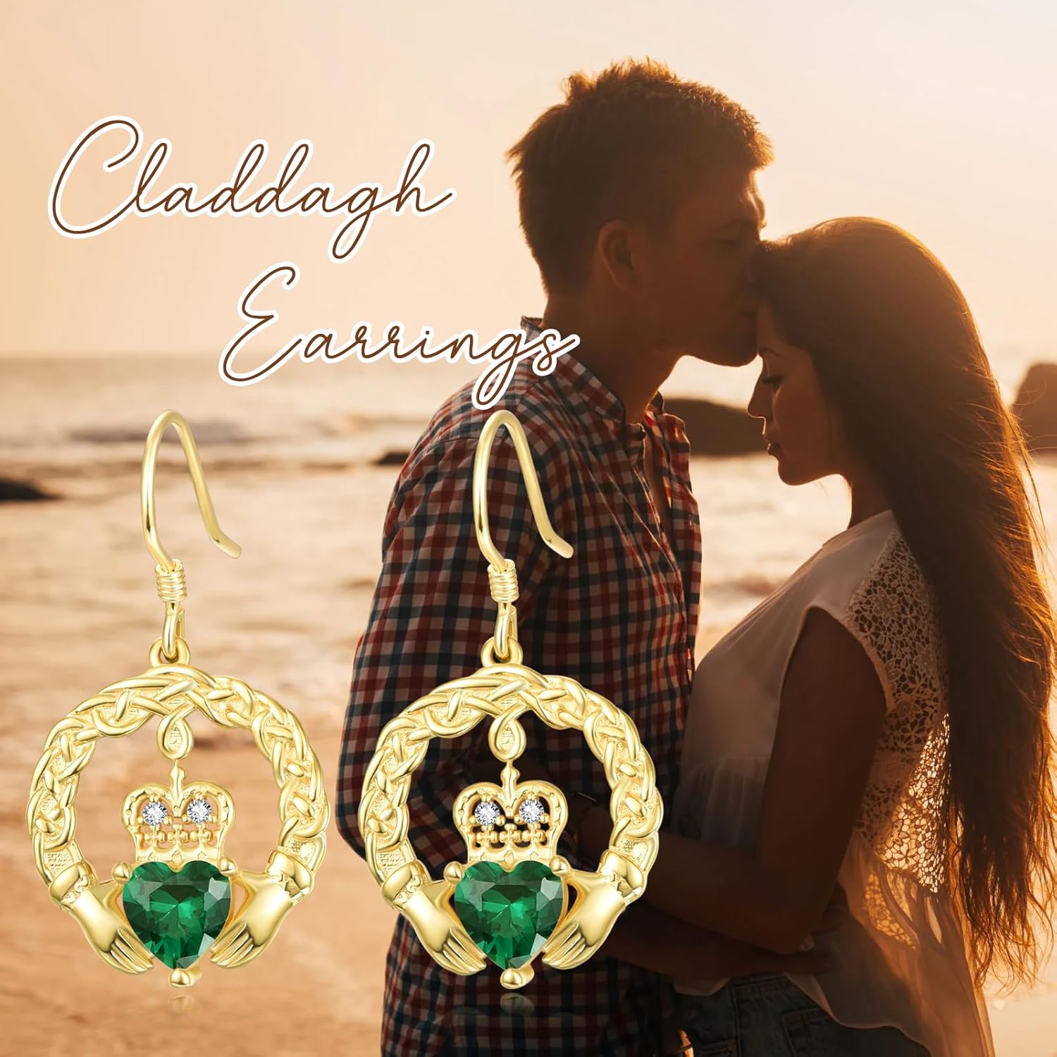 TANGPOET Claddagh Birthstone Earrings for Women 925 Sterling Silver 18K Gold Plated Irish Celtic Jewelry Valentines Christmas Birthday Gifts for Her - Image 6