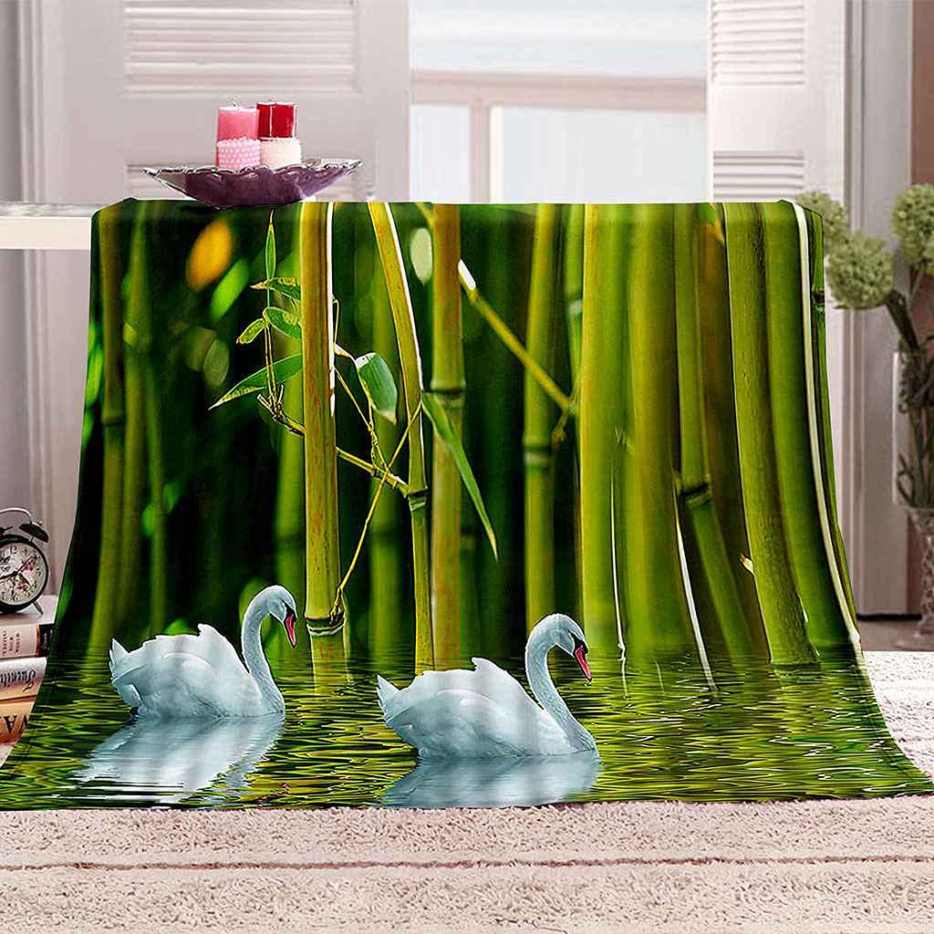 Couverture flanelle cygne vert 150x200 plaid canapé lit microfibre douce toutes saisons